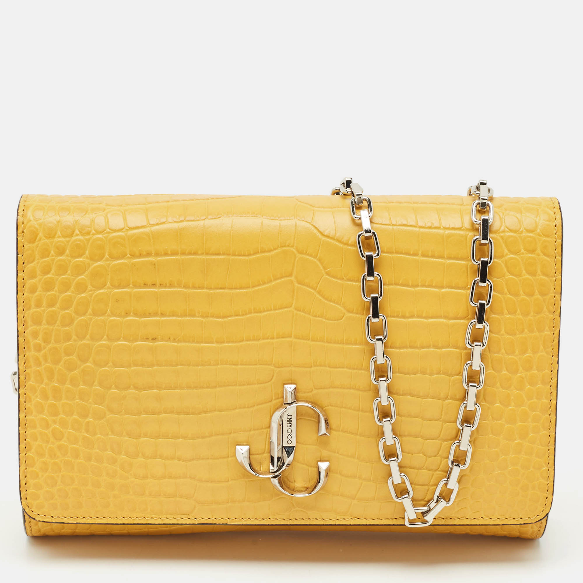 

Jimmy Choo Yellow Croc Embossed Leather Varenne Chain Clutch
