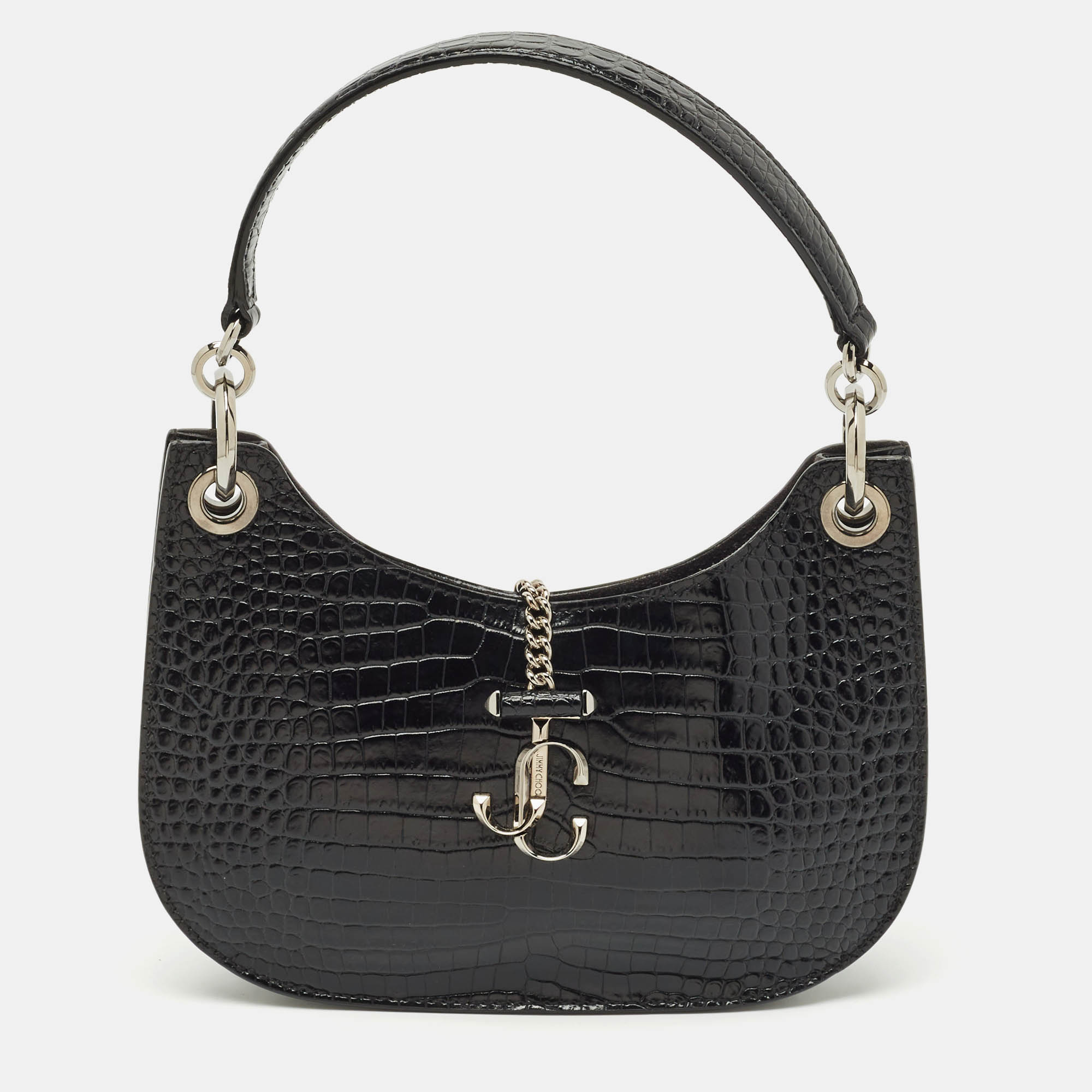 

Jimmy Choo Black Croc Embossed Leather Varenne Hobo