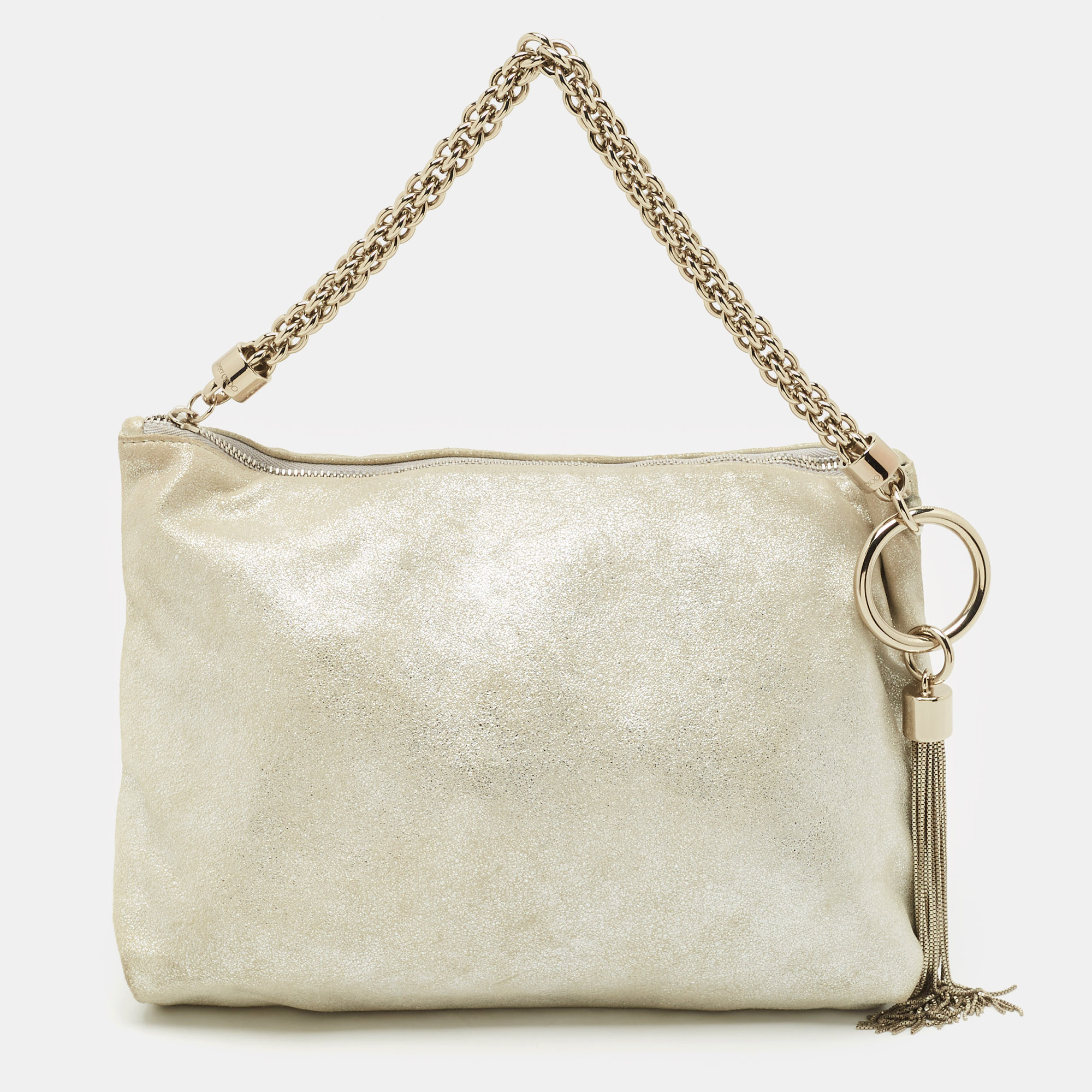 

Jimmy Choo Silver Shimmer Suede Callie Clutch Bag