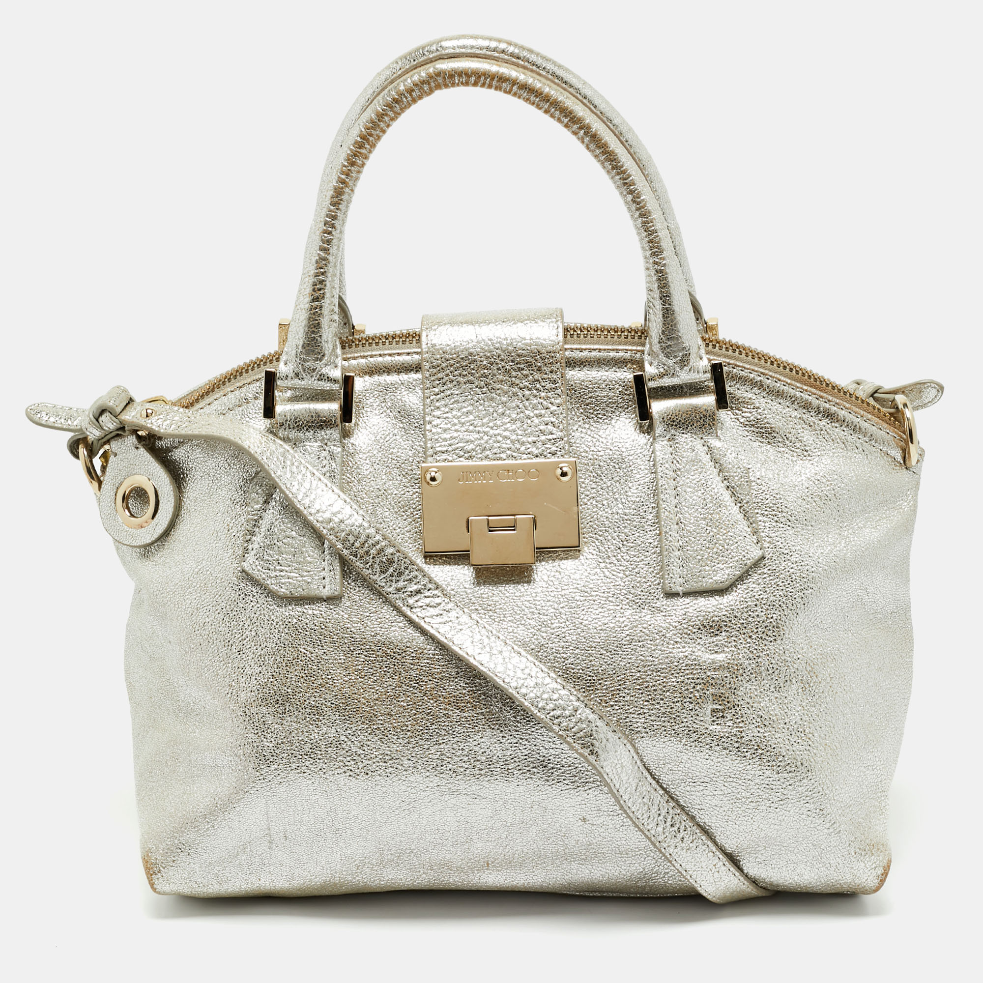

Jimmy Choo Silver Foil Leather Rosa Satchel