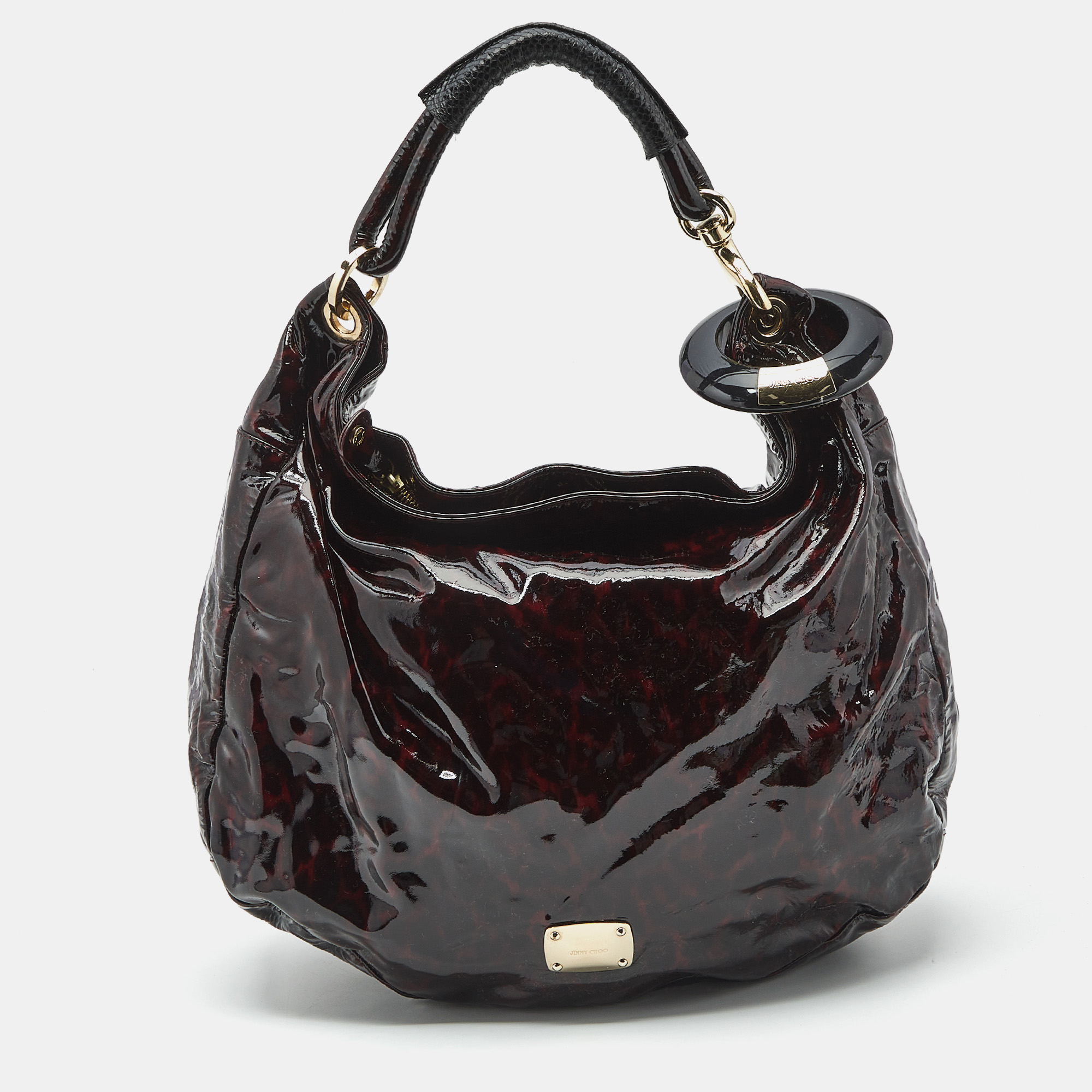 

Jimmy Choo Red/Black Leopard Print Patent Leather  Sky Bangle Hobo