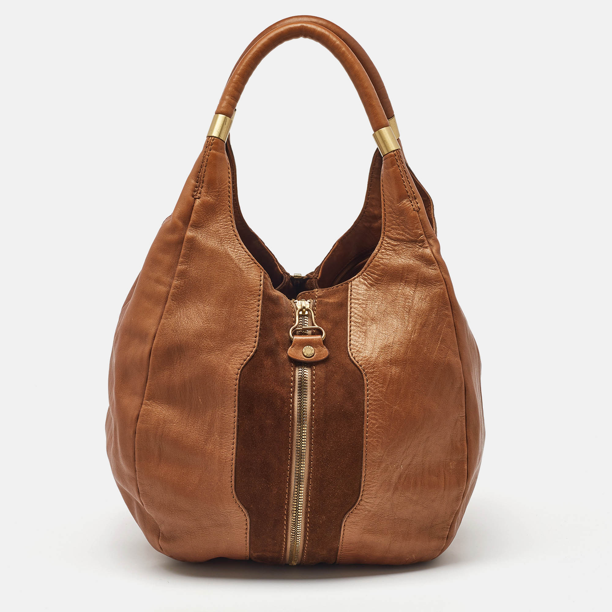 

Jimmy Choo Brown Leather and Suede Mandah Expandable Hobo