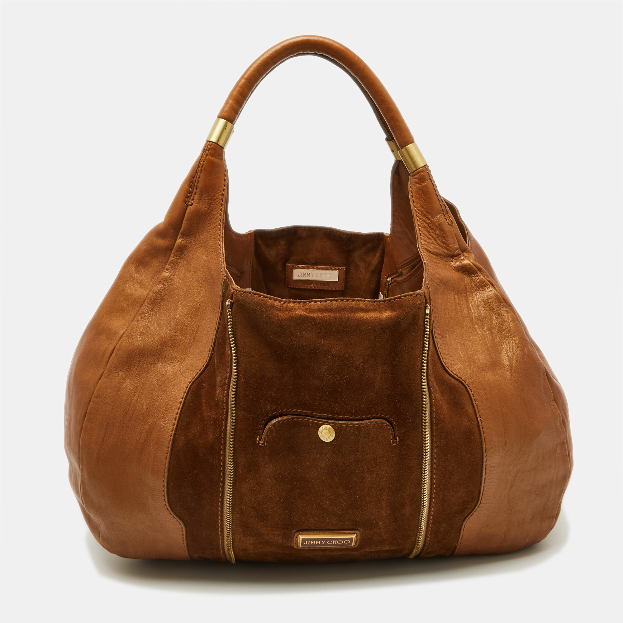 

Jimmy Choo Brown Leather and Suede Mandah Expandable Hobo