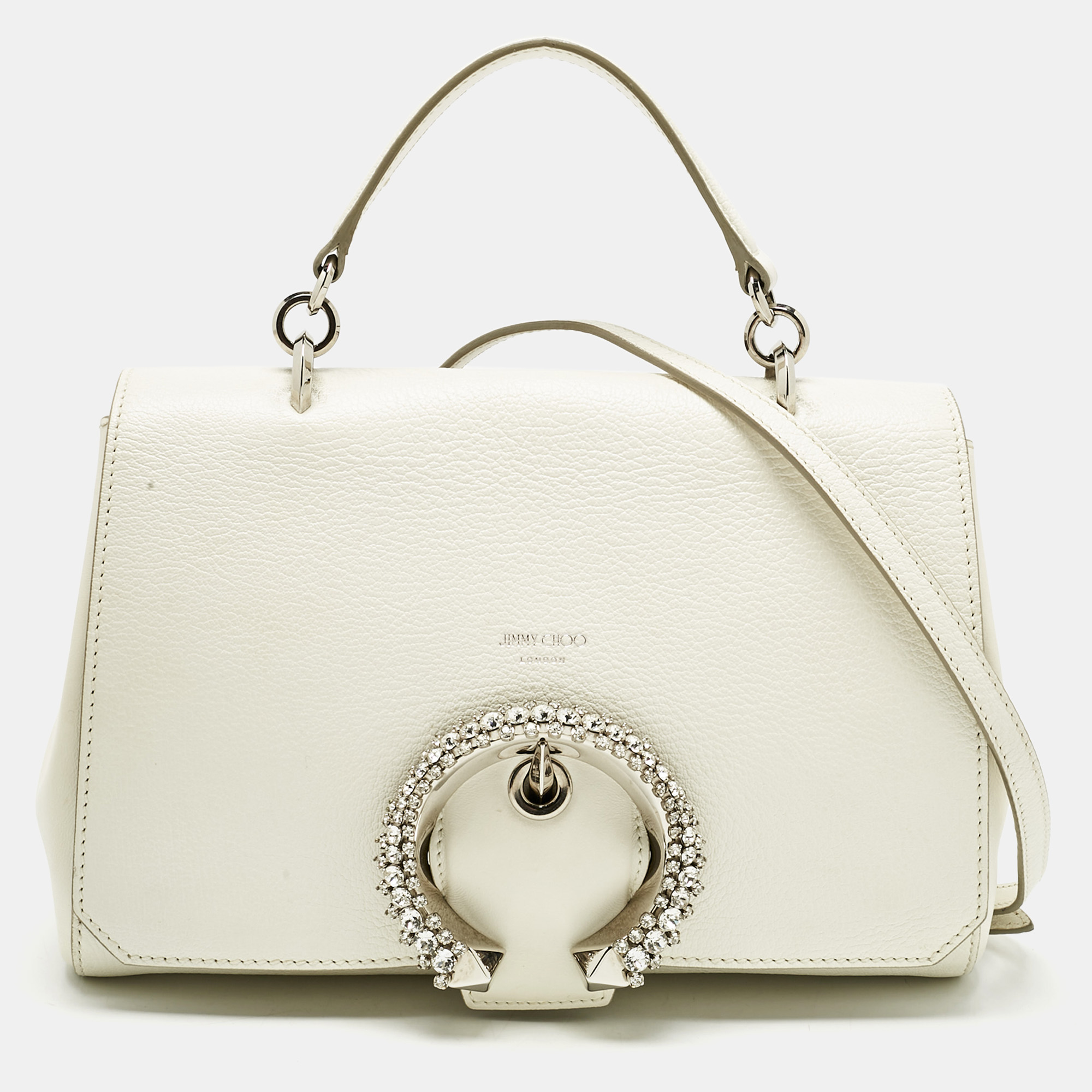 Pre-owned Jimmy Choo White Leather Madeline Top Handle Bag
