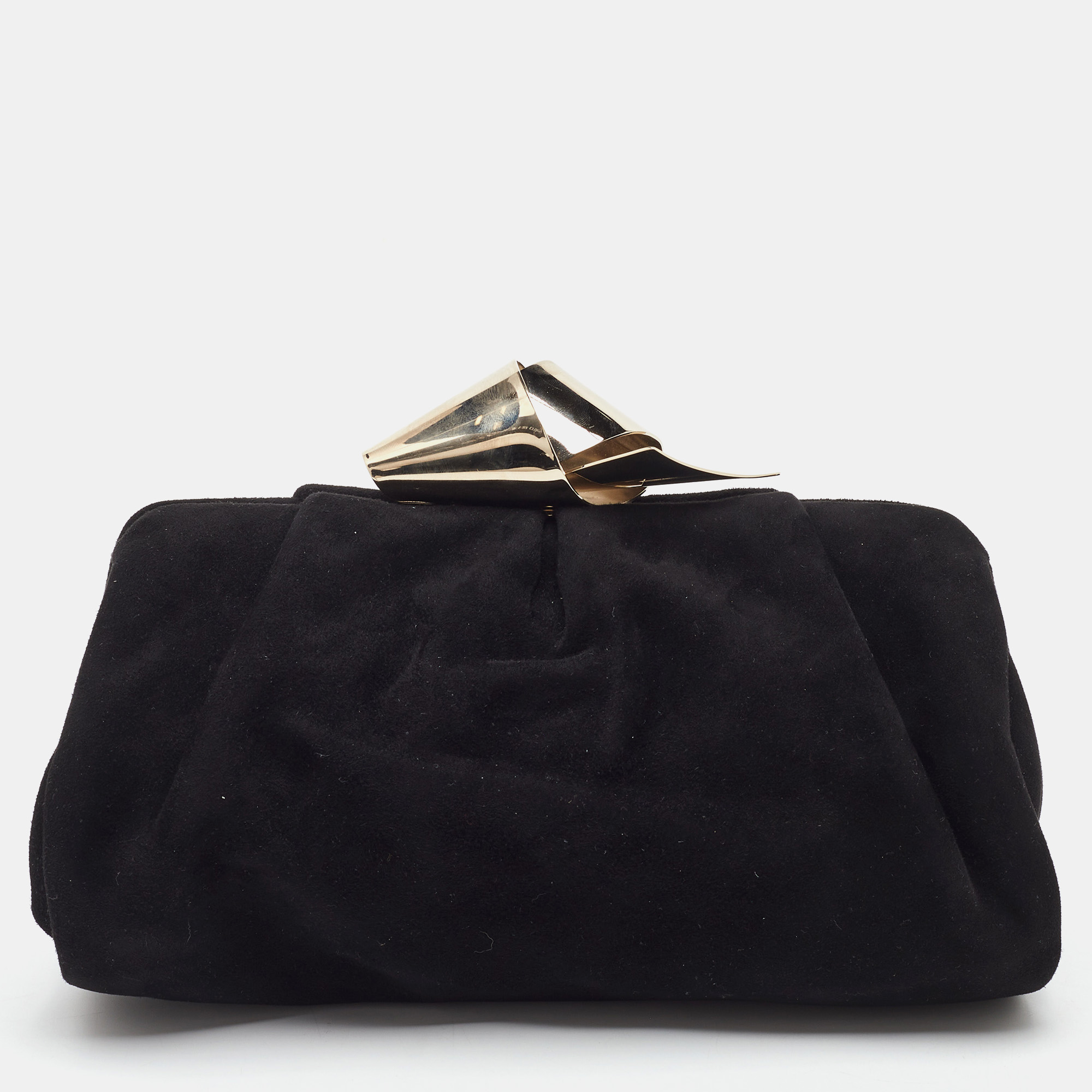 

Jimmy Choo Black Suede Metal Knot Cara Clutch