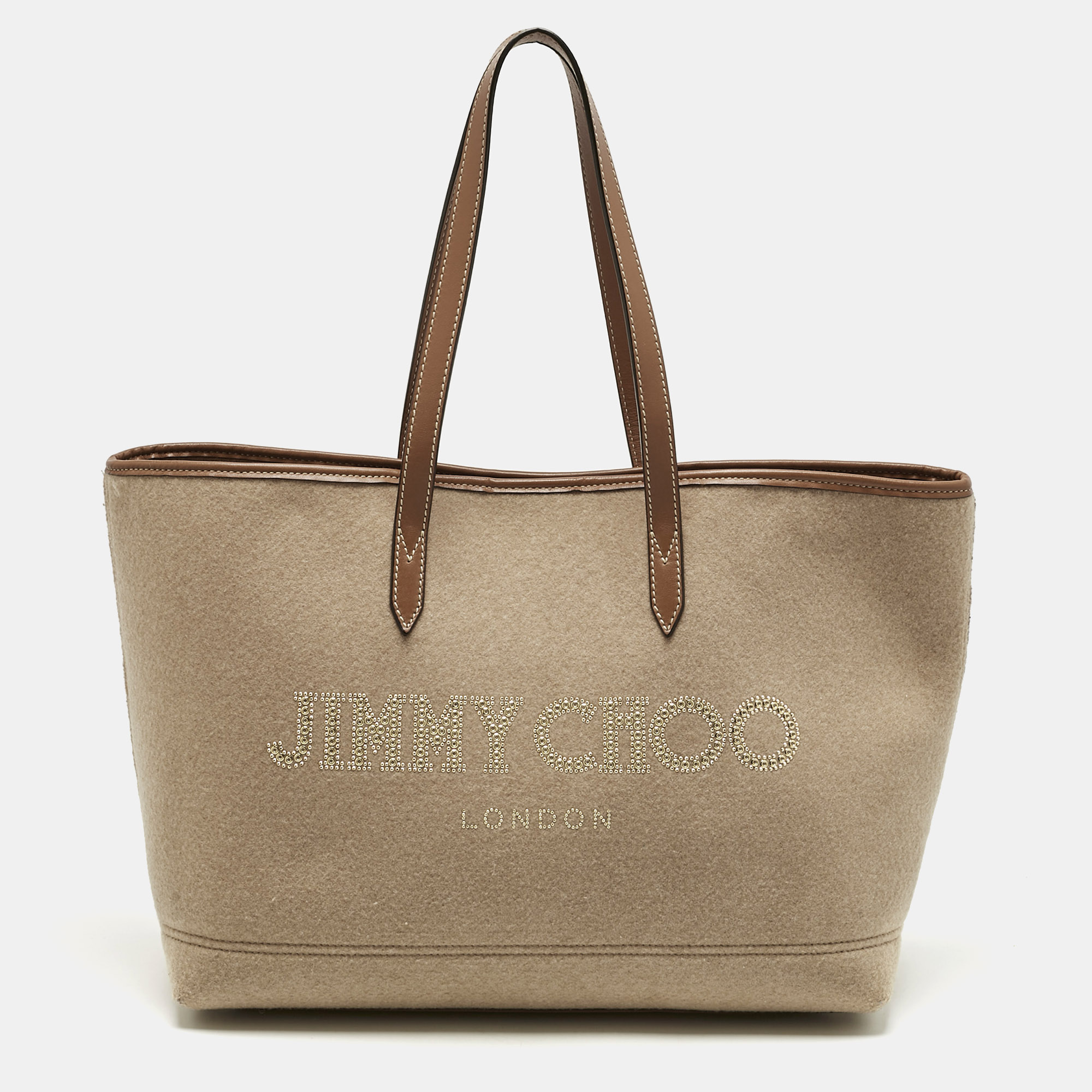 

Jimmy Choo Beige/Brown Felt and Leather Logo Tote