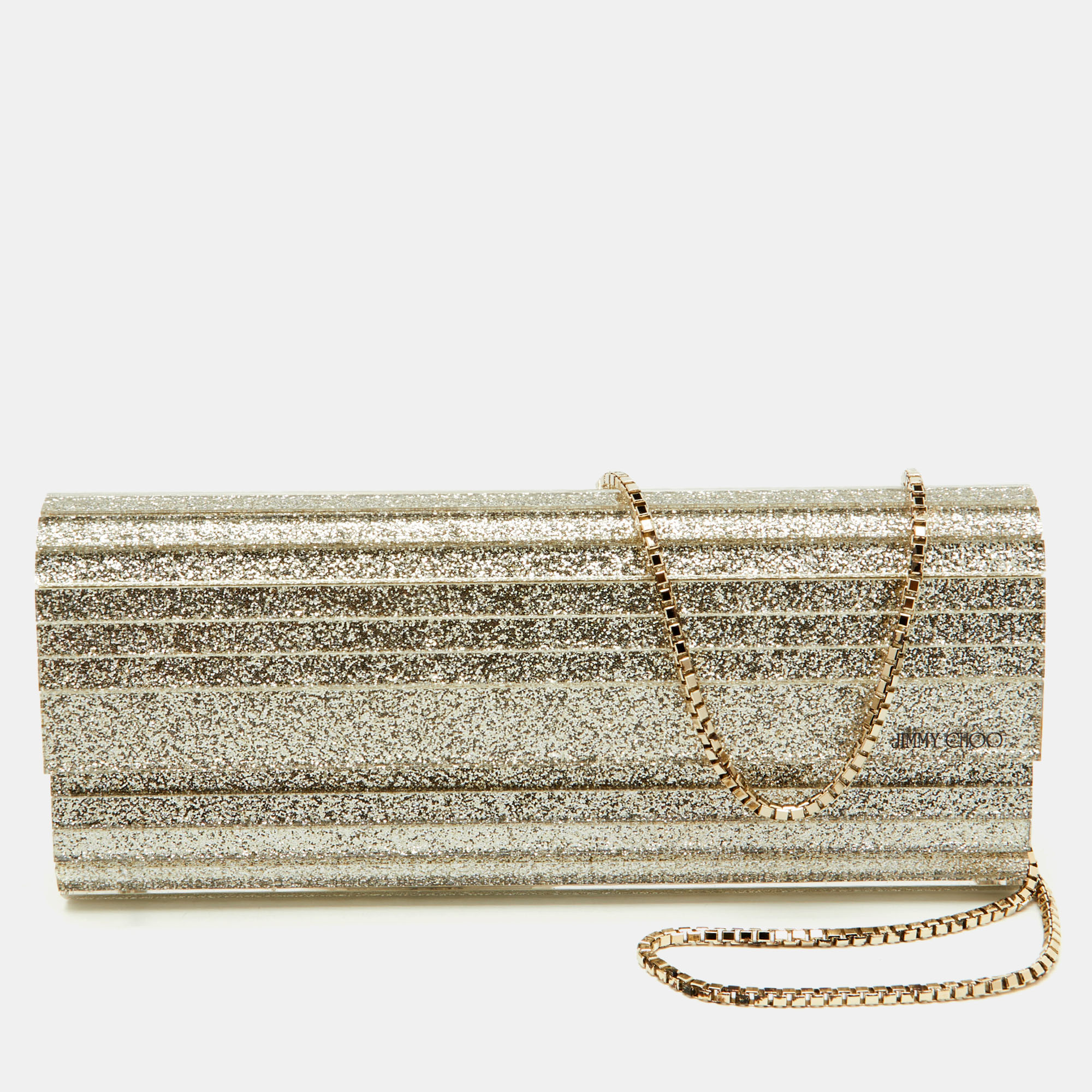 

Jimmy Choo Gold Acrylic Sweetie Chain Clutch