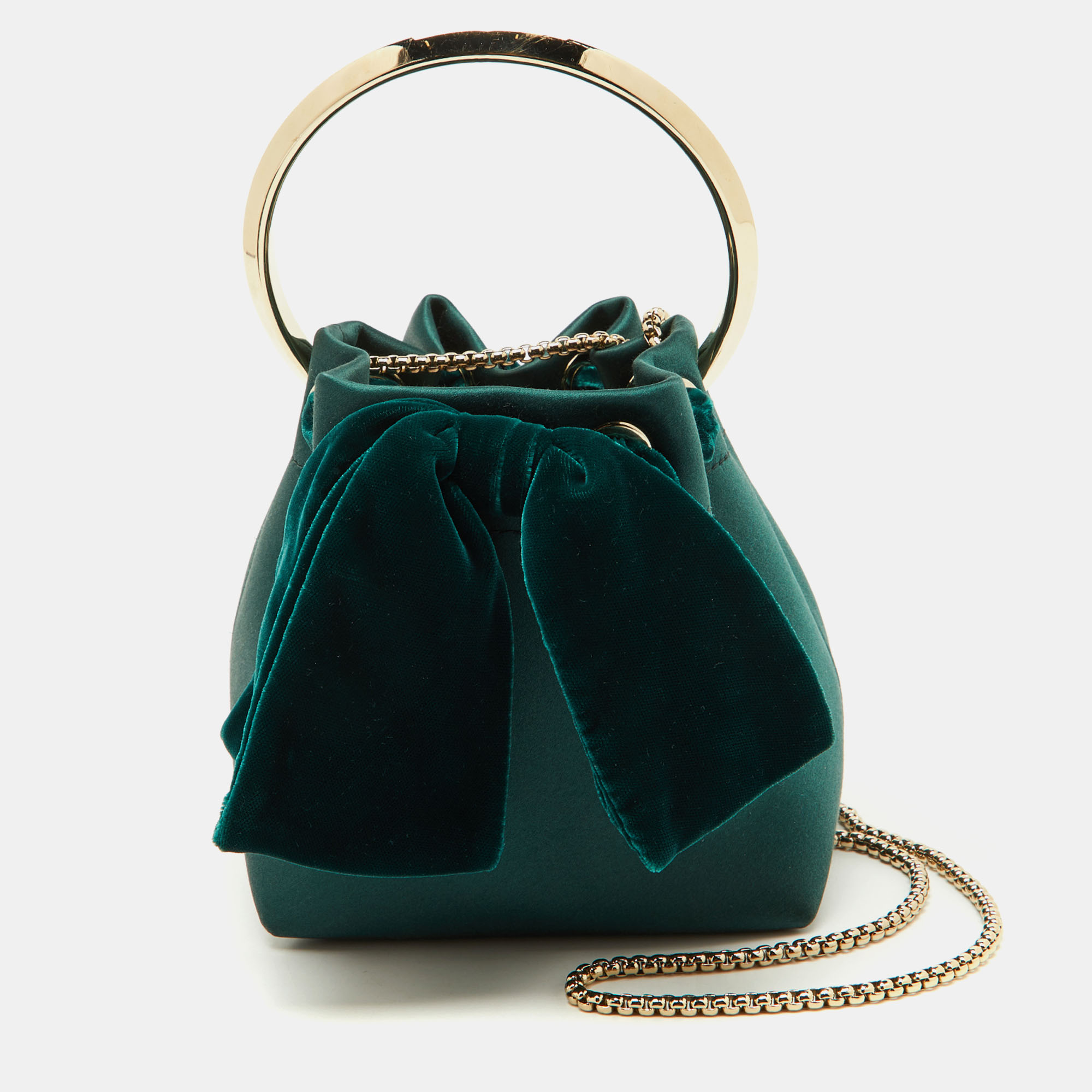 

Jimmy Choo Green Satin and Velvet BonBon Bucket Bag