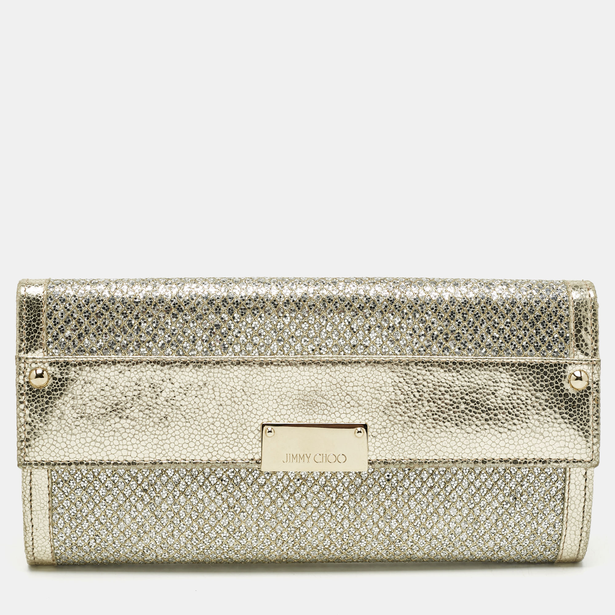 Pre-owned Jimmy Choo Gold Glitter And Leather Reese Clutch