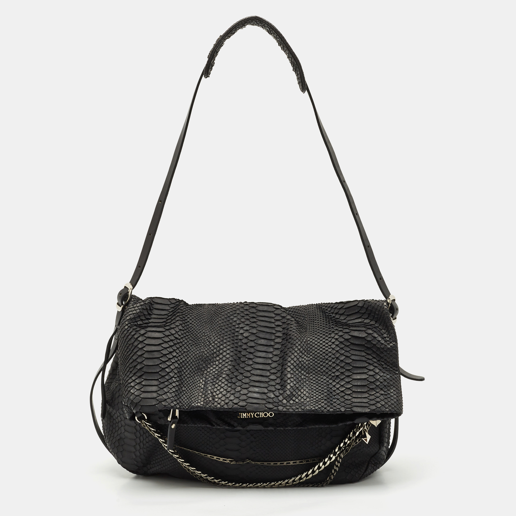 

Jimmy Choo Black Python Boho Biker Chain Hobo