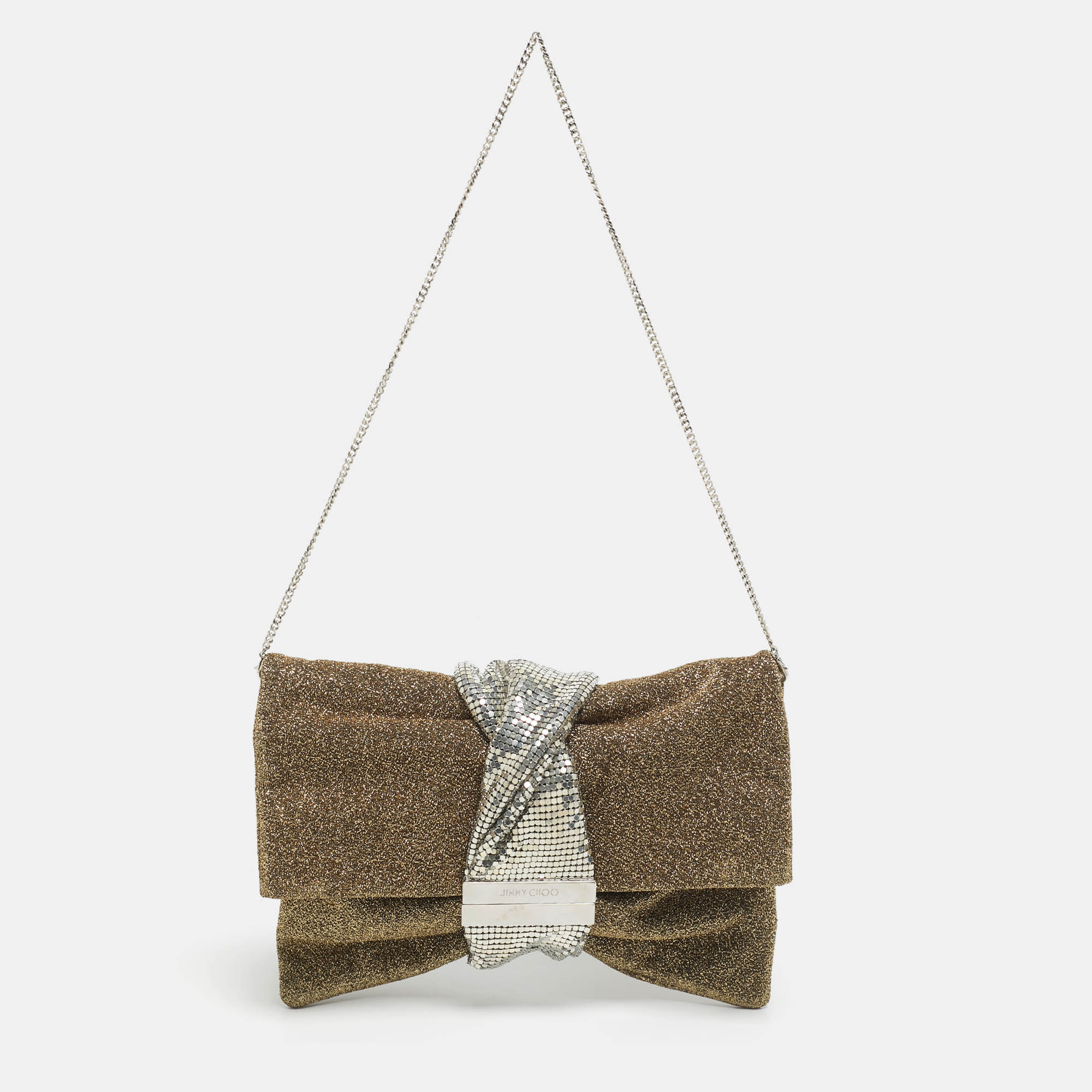 

Jimmy Choo Gold/Silver Lurex Fabric and Chainmail Chandra Chain Clutch