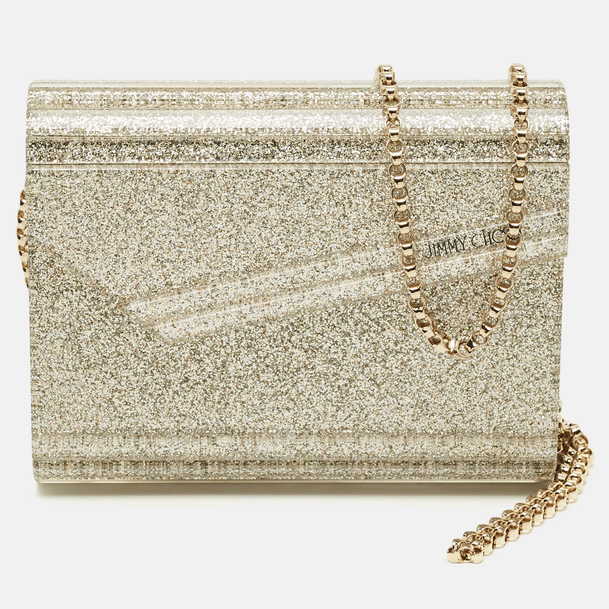 Pre-owned Jimmy Choo Metallic Glitter Acrylic And Leather Candy Chain Clutch In Silver