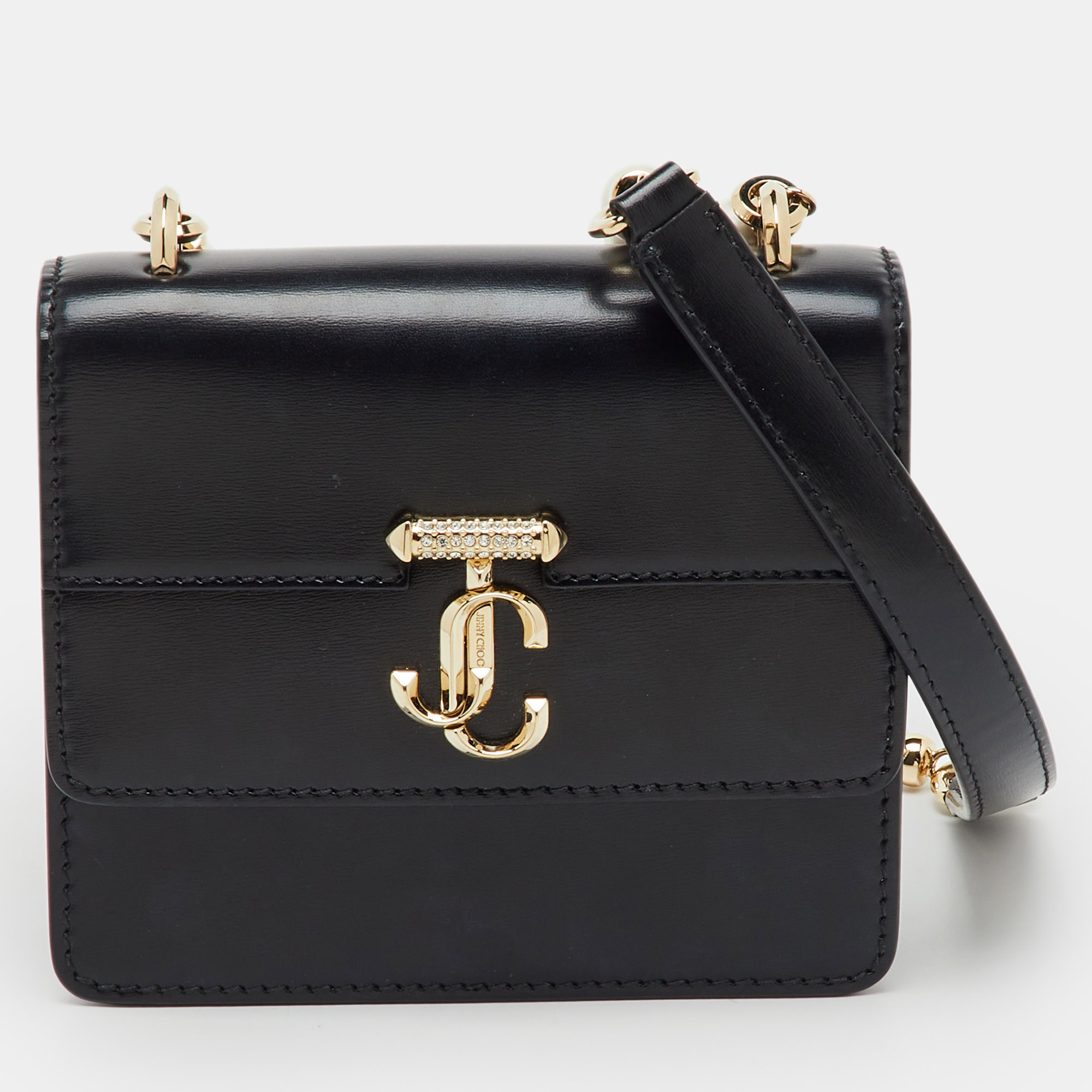 

Jimmy Choo Black Leather Faux Pearl Varenne Shoulder Bag