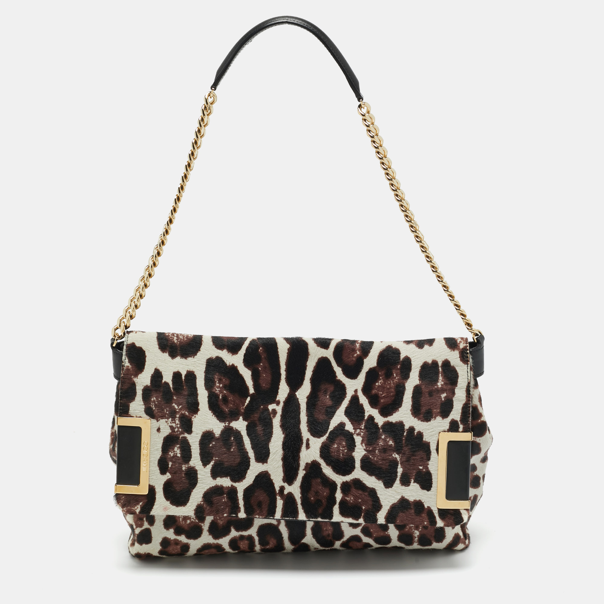 Pre-owned Jimmy Choo Burgundy/off White Calf Hair Ally Flap Shoulder Bag