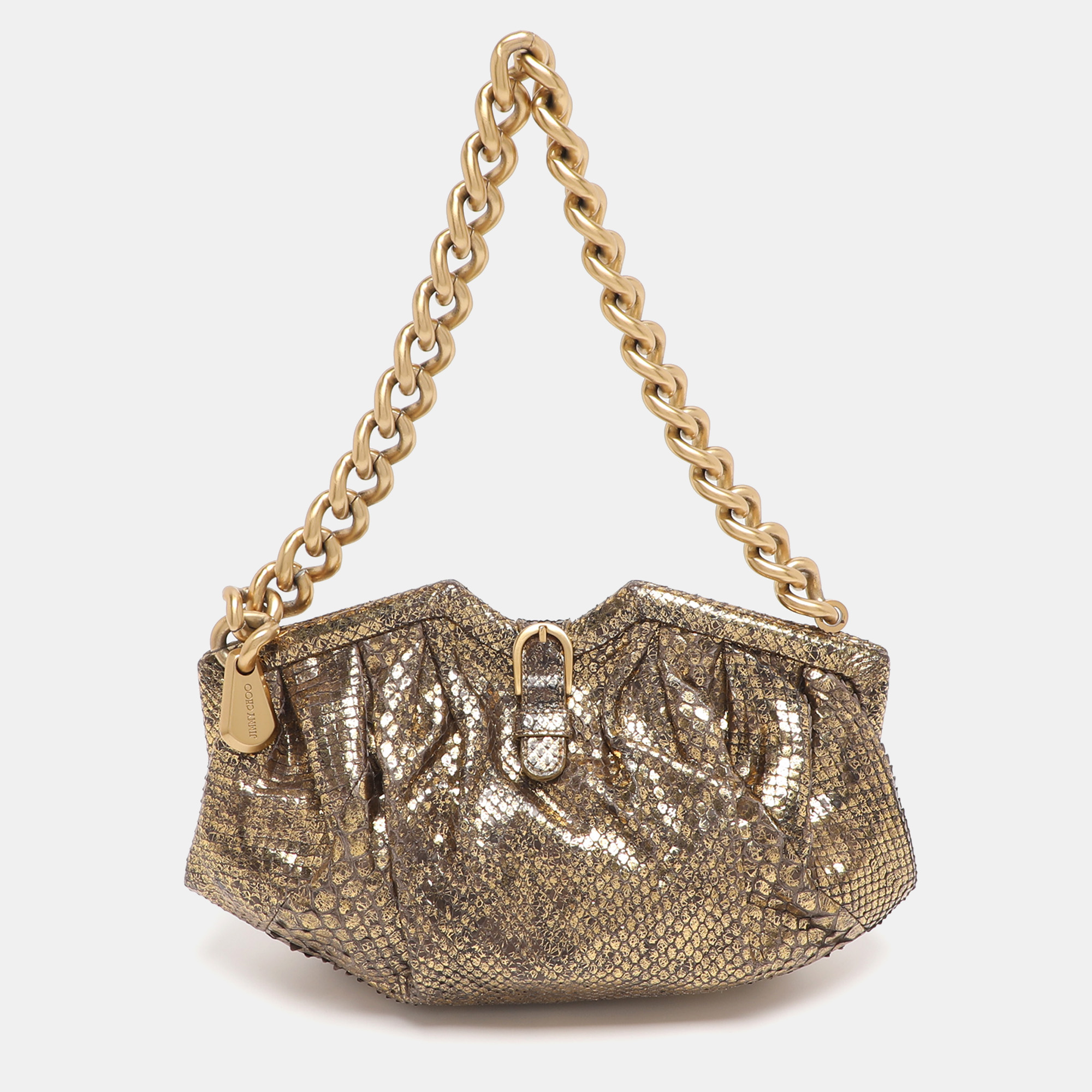 Pre-owned Jimmy Choo Gold Python Frame Clutch