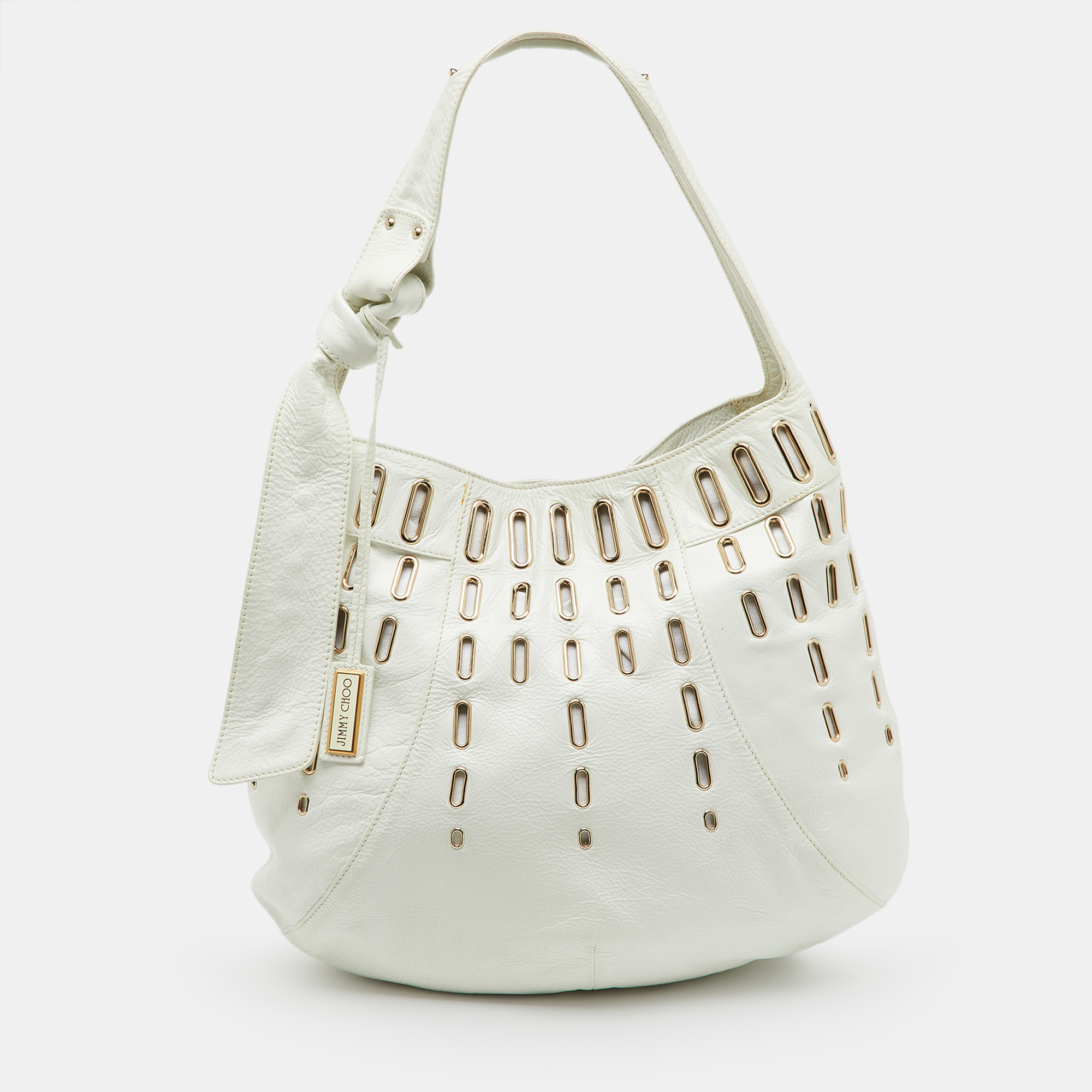 

Jimmy Choo White Leather Dessy Studded Hobo