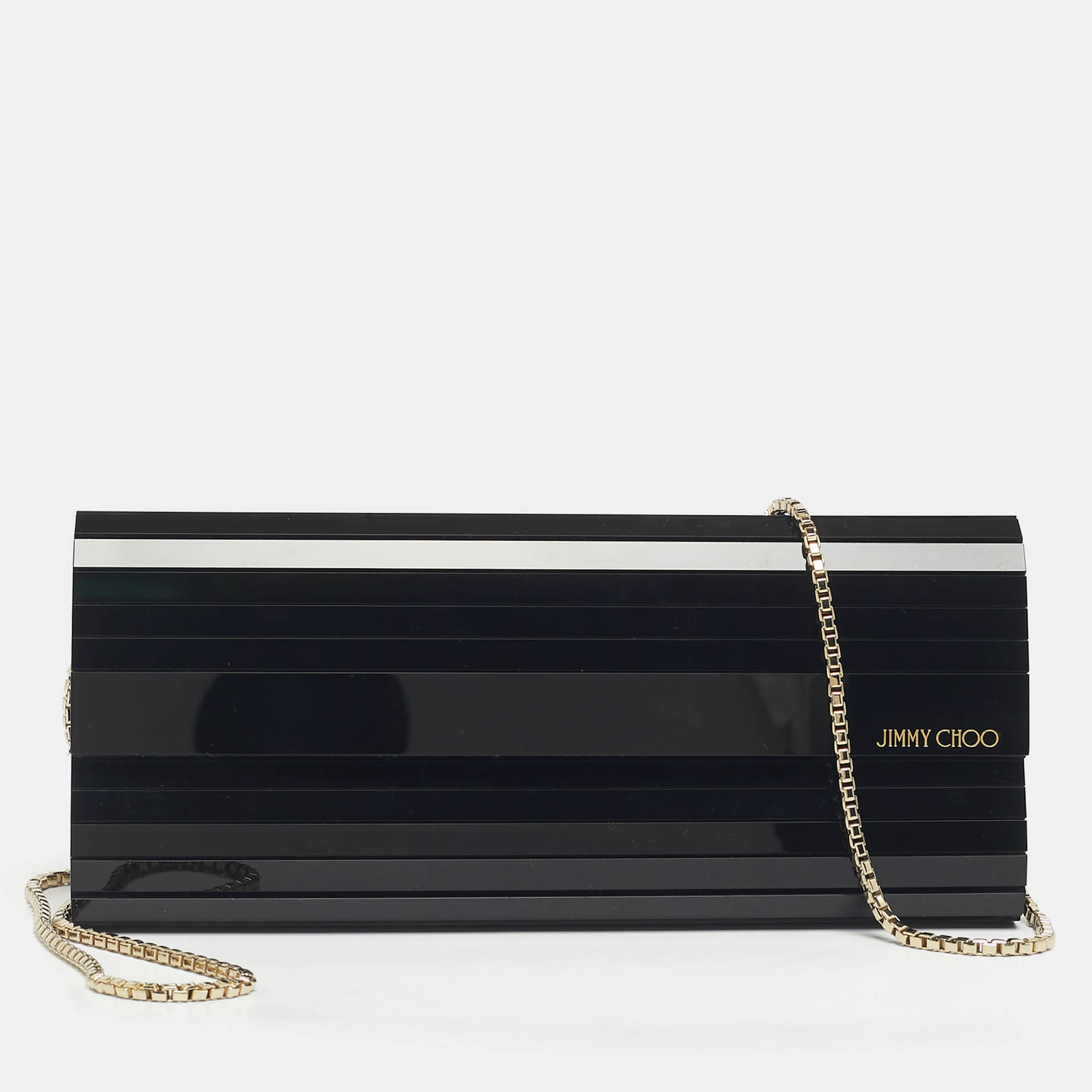 

Jimmy Choo Black Acrylic Sweetie Chain Clutch
