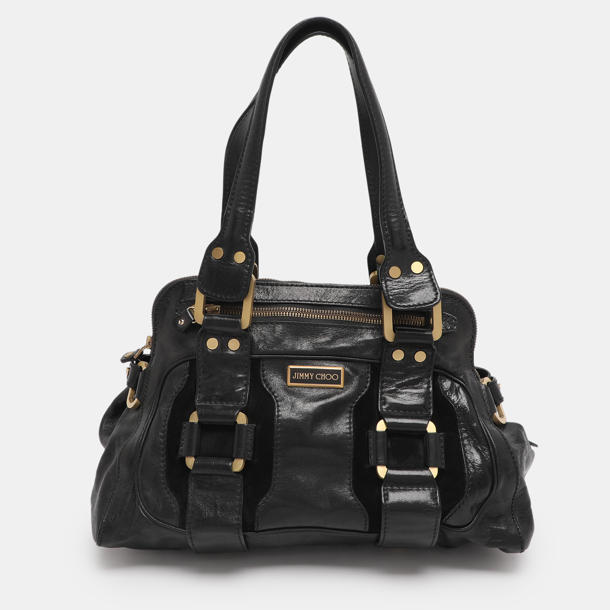 

Jimmy Choo Black Leather and Suede Malena Satchel