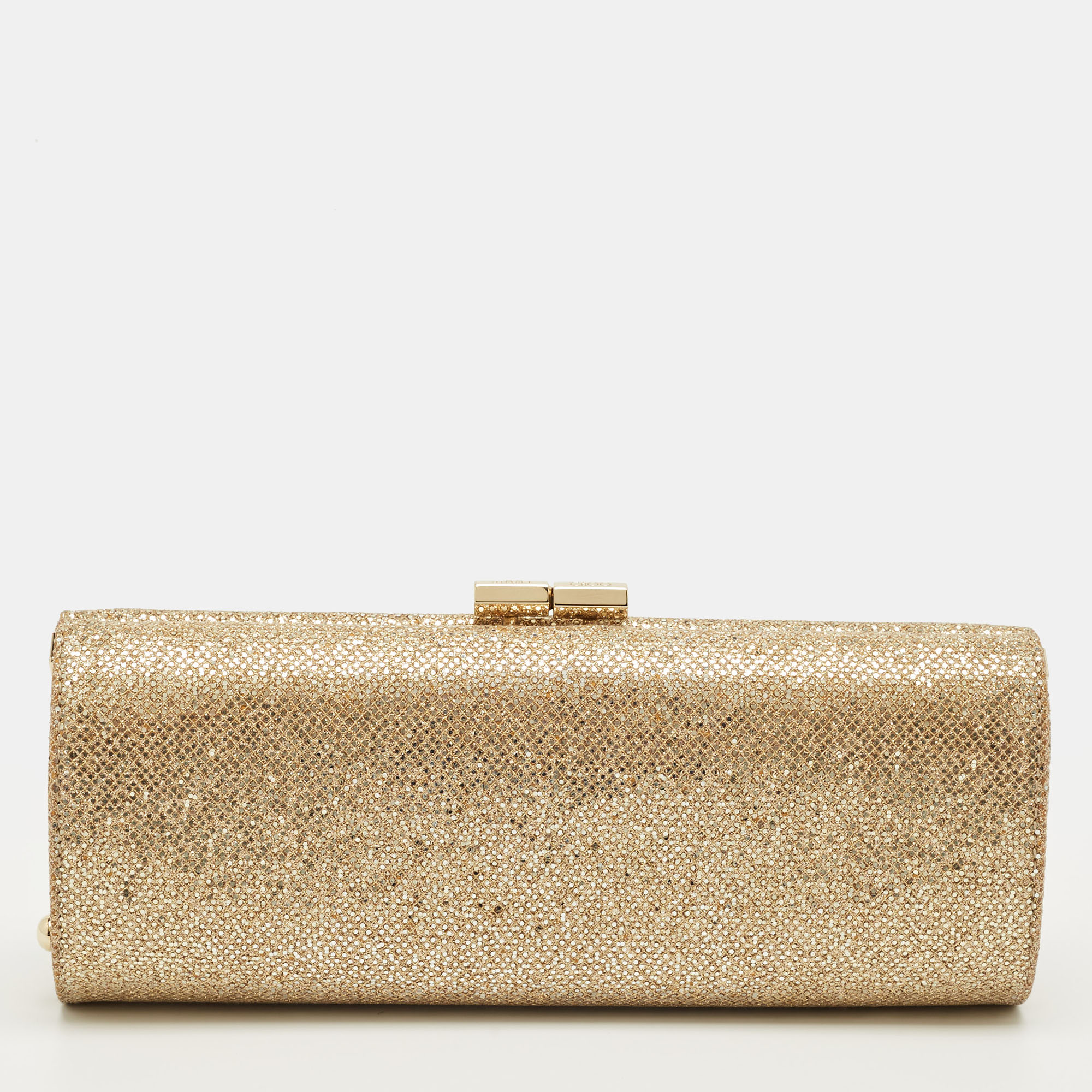 Pre-owned Jimmy Choo Gold Glitter Fabric Tube Clutch