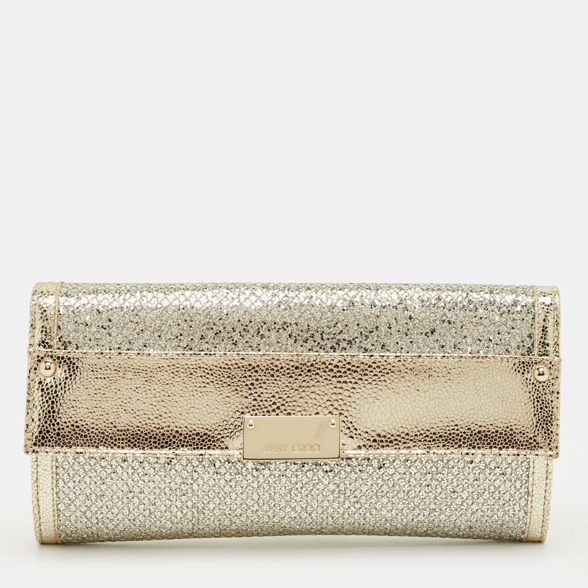 Pre-owned Jimmy Choo Silver/gold Glitter And Leather Reese Flap Clutch