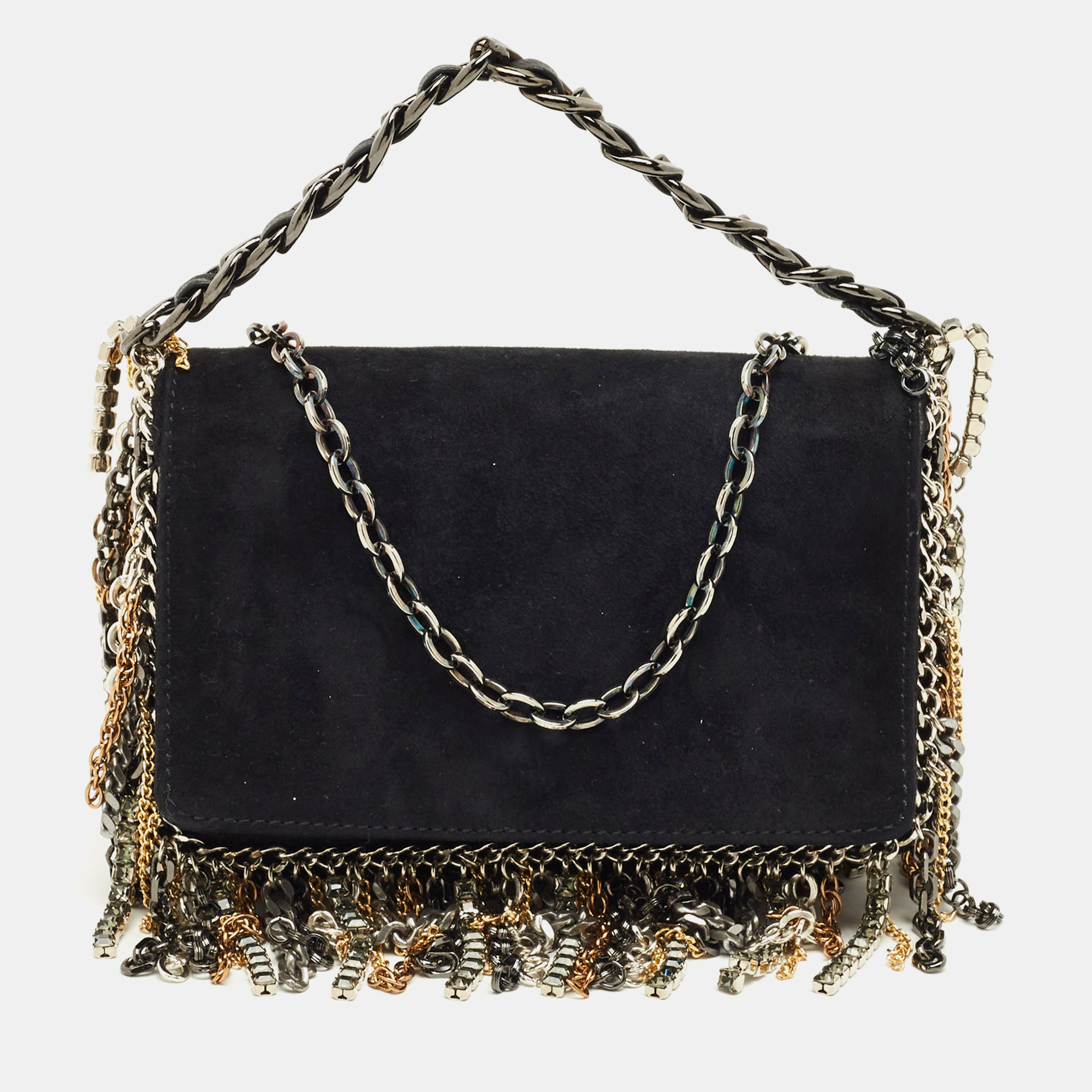 

Jimmy Choo Black Suede Chain Embellished Fringe Shoulder Bag