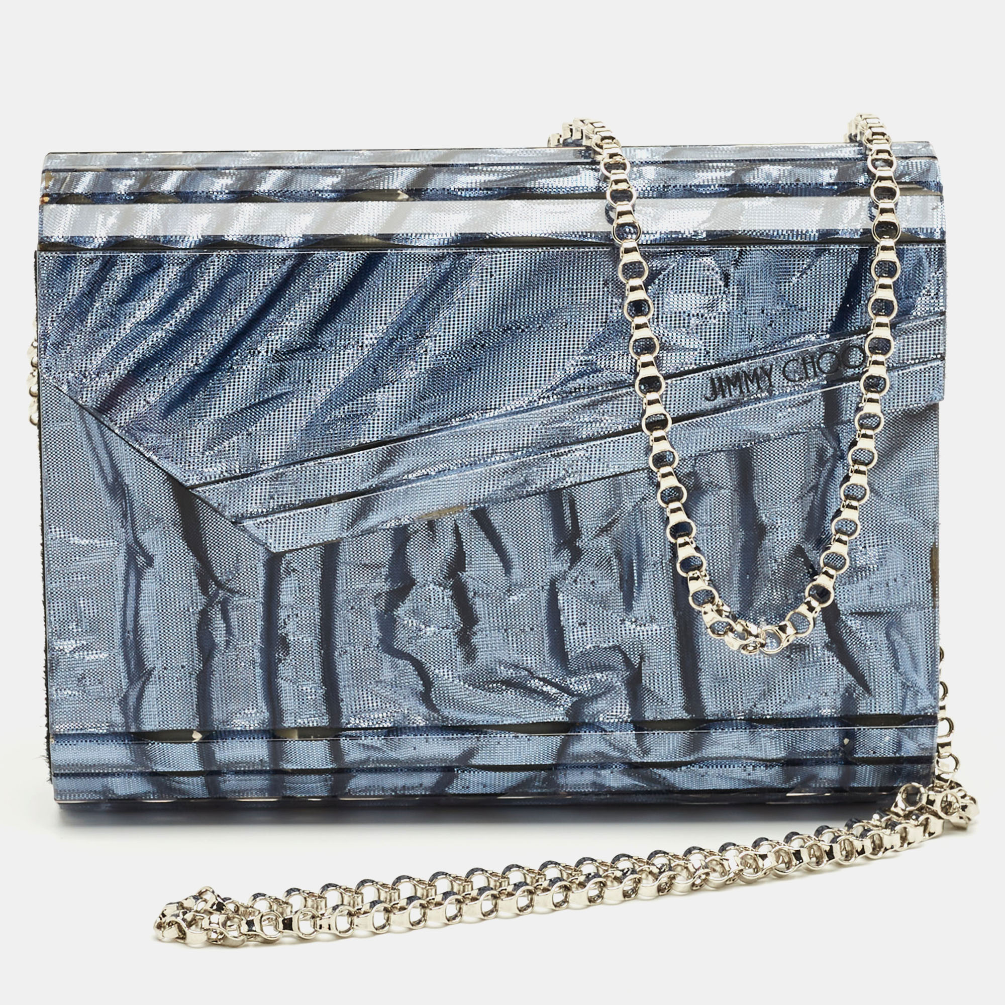 Pre-owned Jimmy Choo Blue Acrylic And Suede Crinkled Candy Chain Clutch