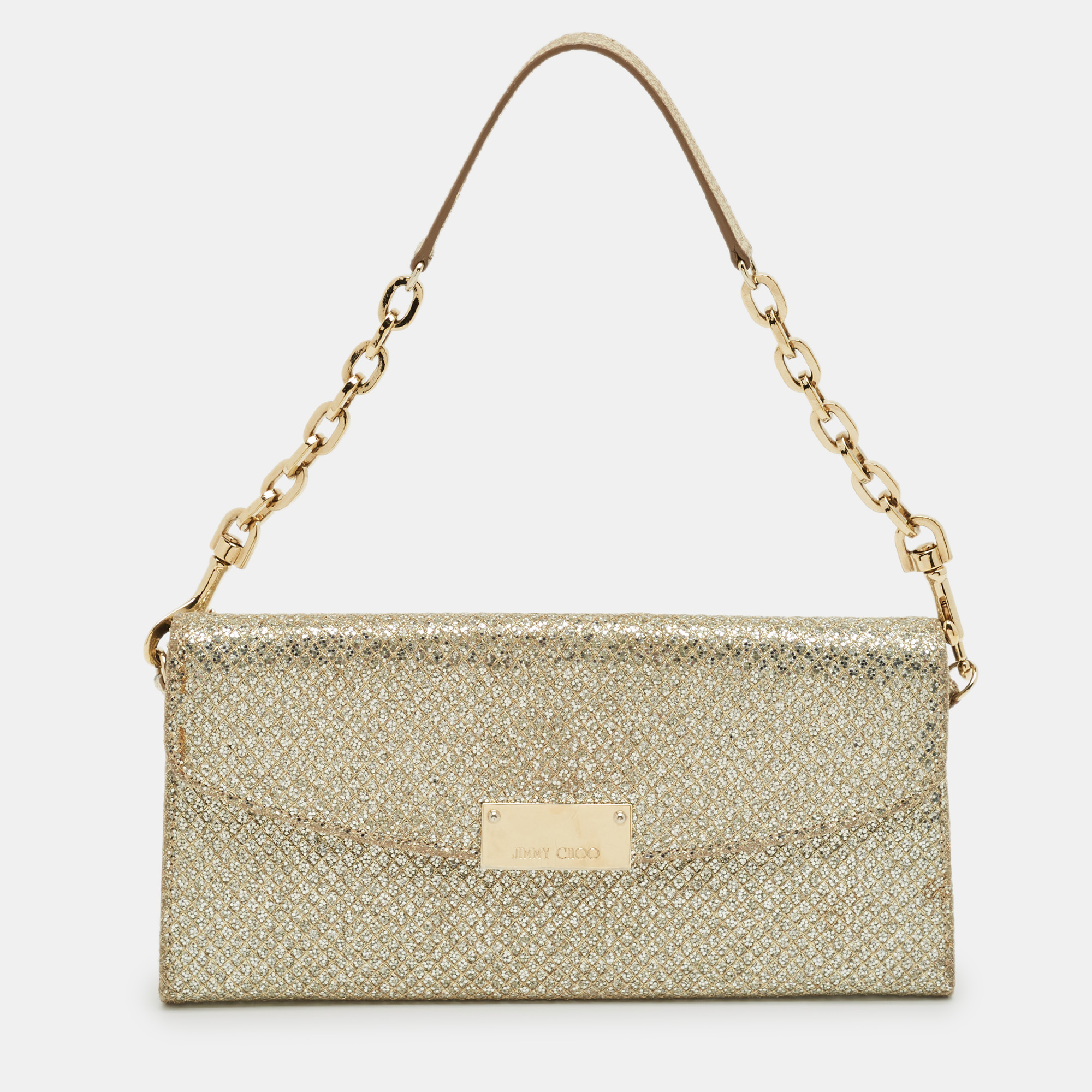 Pre-owned Jimmy Choo Gold Glitter Riane Chain Clutch