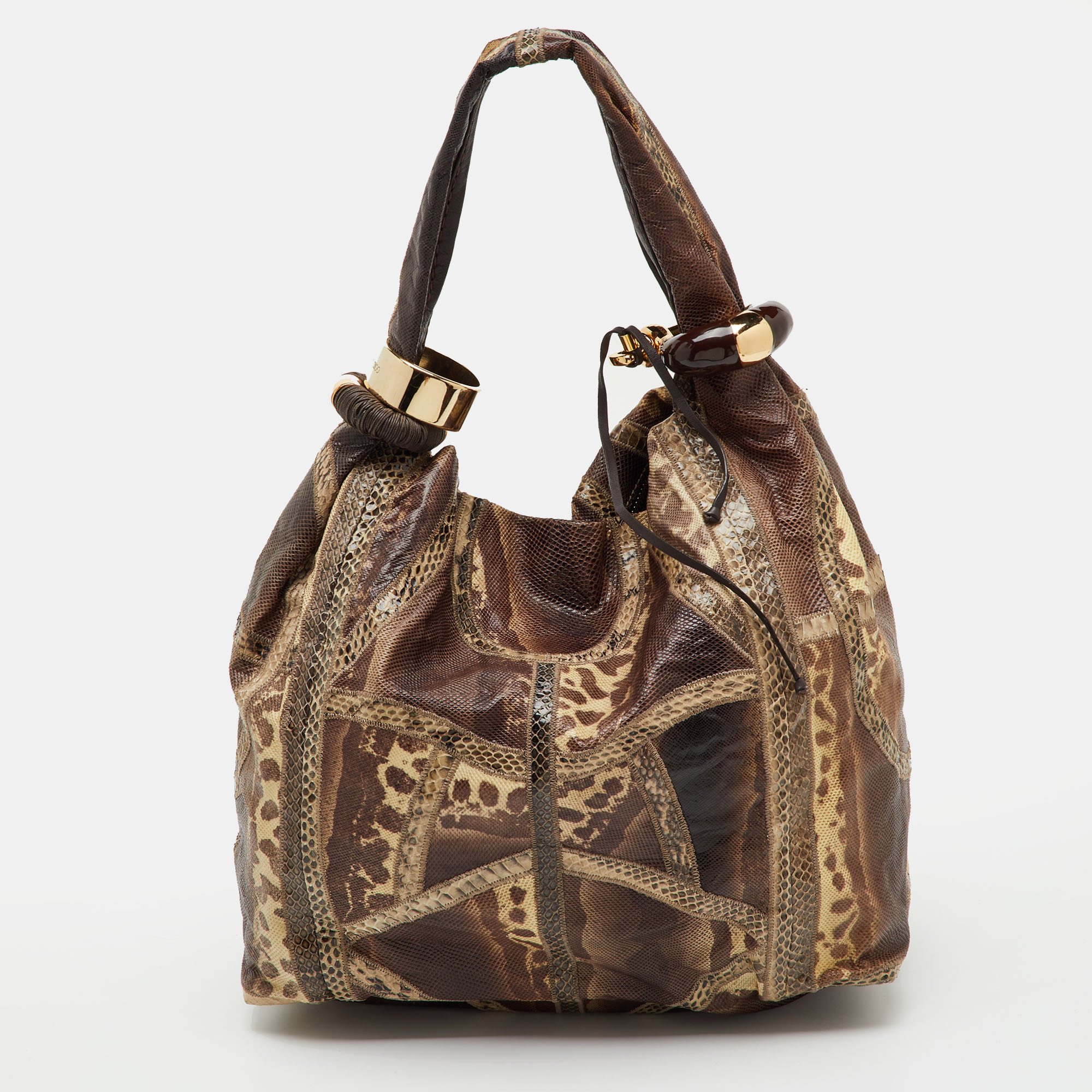 

Jimmy Choo Brown Karung and Snakeskin Large Saba Hobo