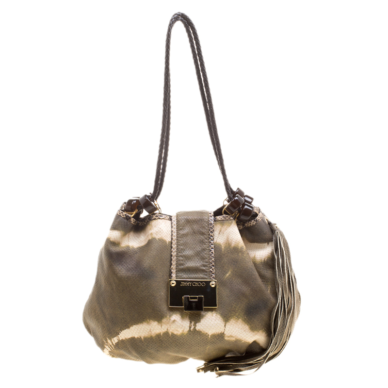 Jimmy Choo Green/White Ombre Python Embossed Leather & Python Trim Hobo