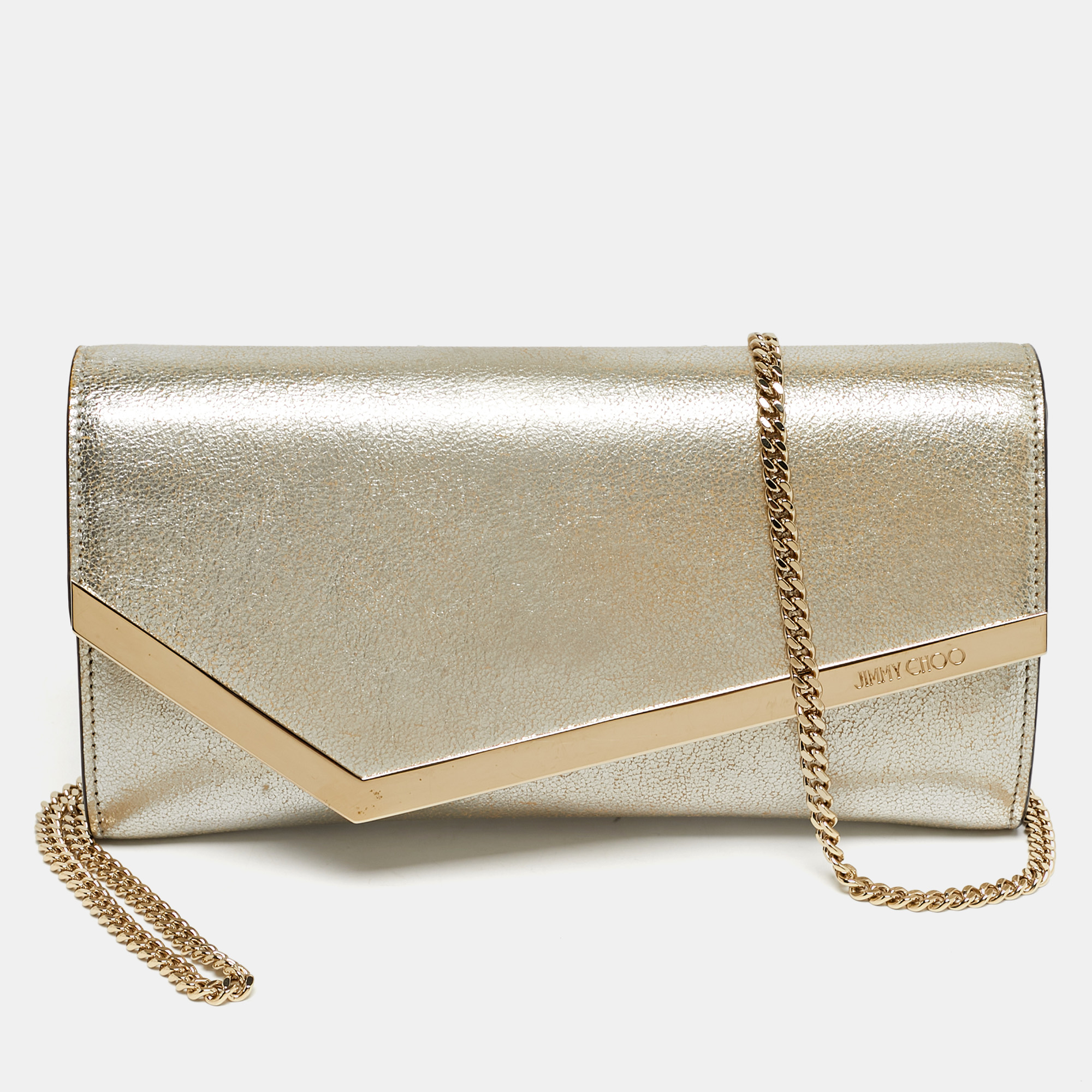 

Jimmy Choo Emmie Gold Leather Chain Clutch