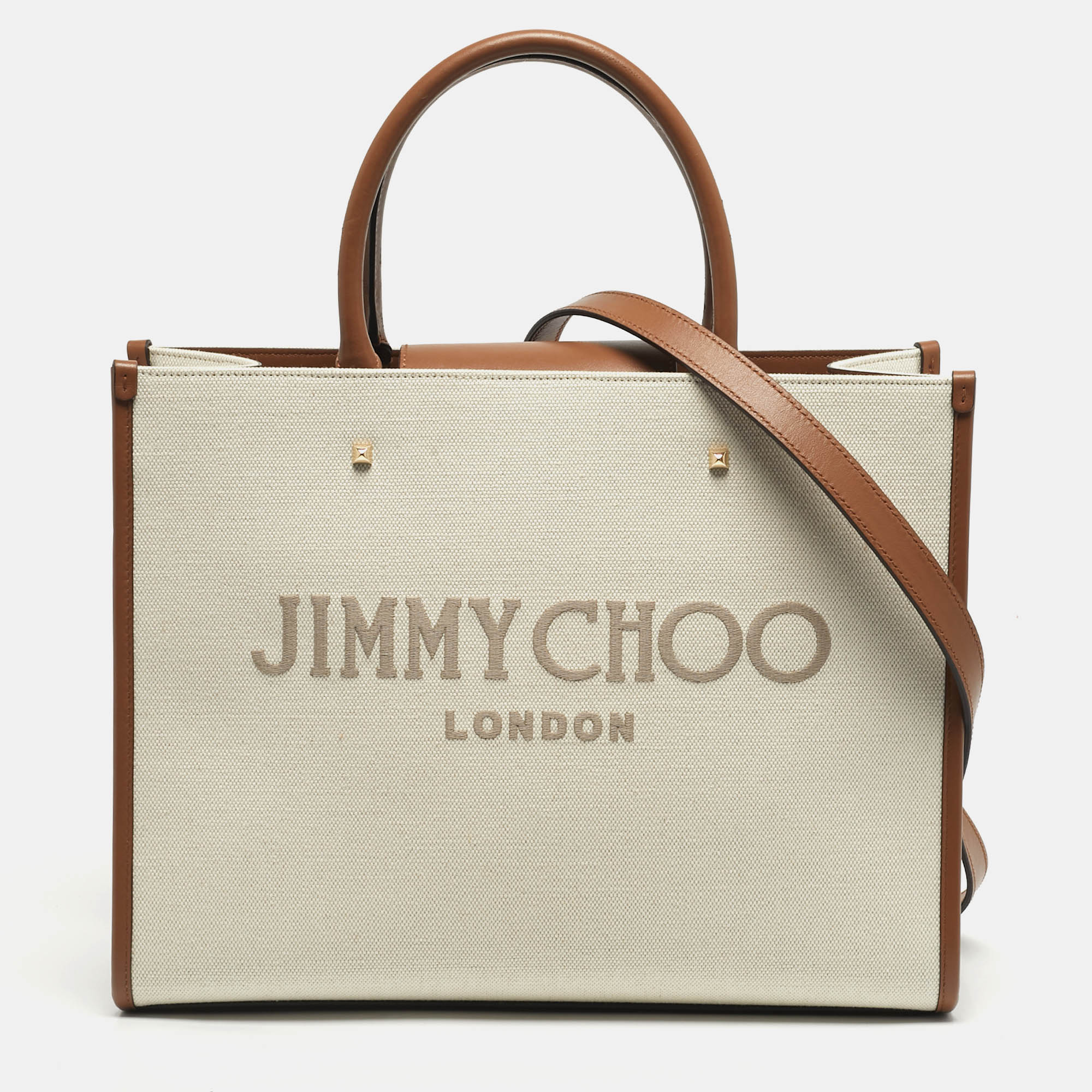 

Jimmy Choo Avenue Medium Brown/Off White Canvas and Leather Tote