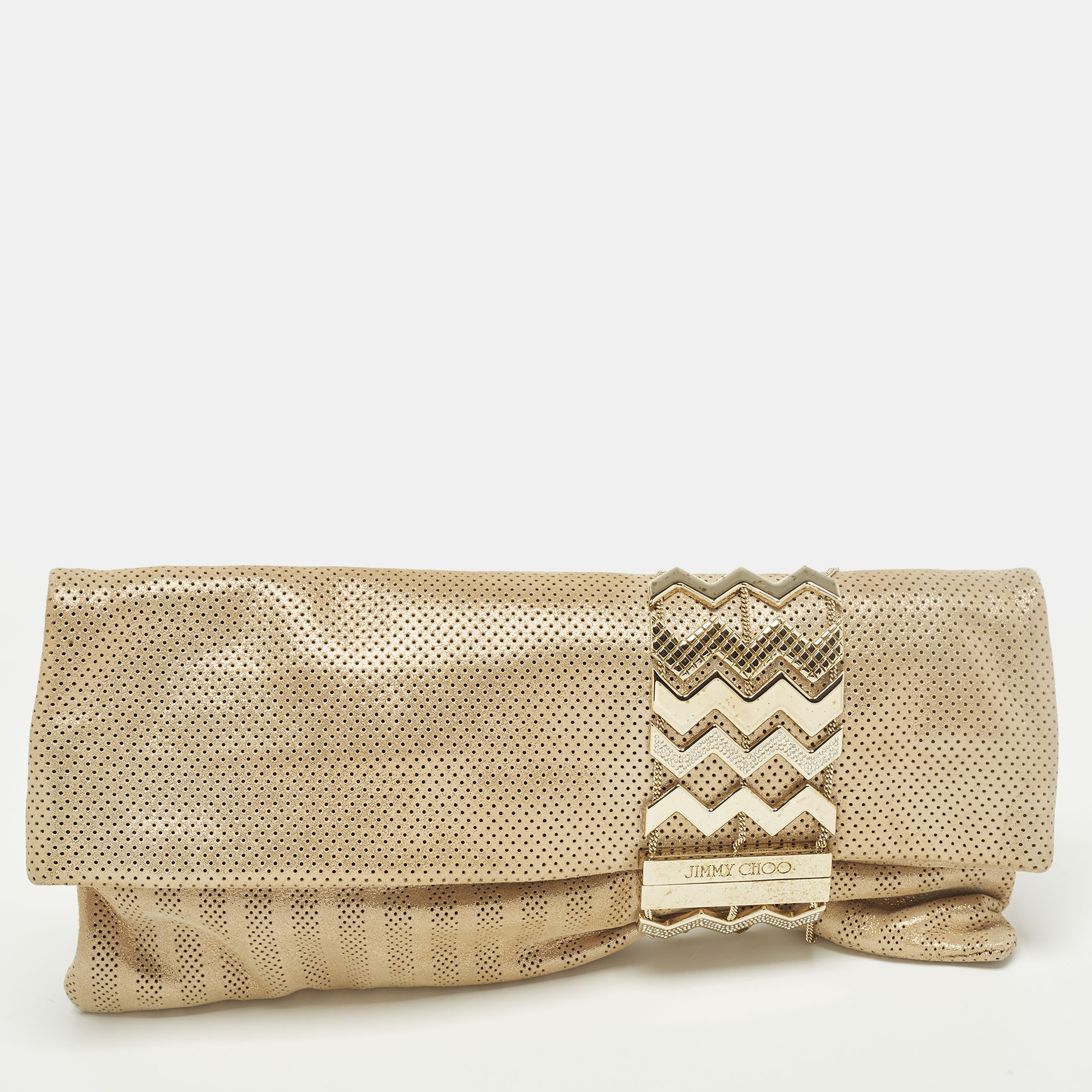 Click to view more detailed imagery on our partner's website Pre-owned Jimmy Choo Chandra Gold Shimmer Perforated Leather Clutch
