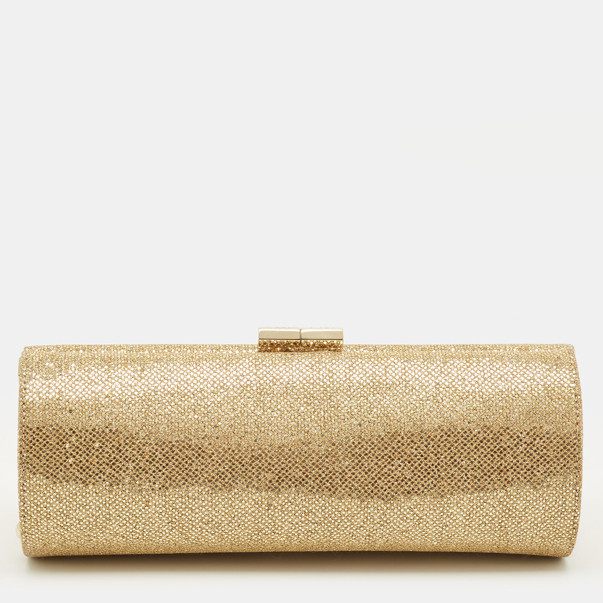 Pre-owned Jimmy Choo Twill Tube Gold Glitter And Lurex Fabric Clutch