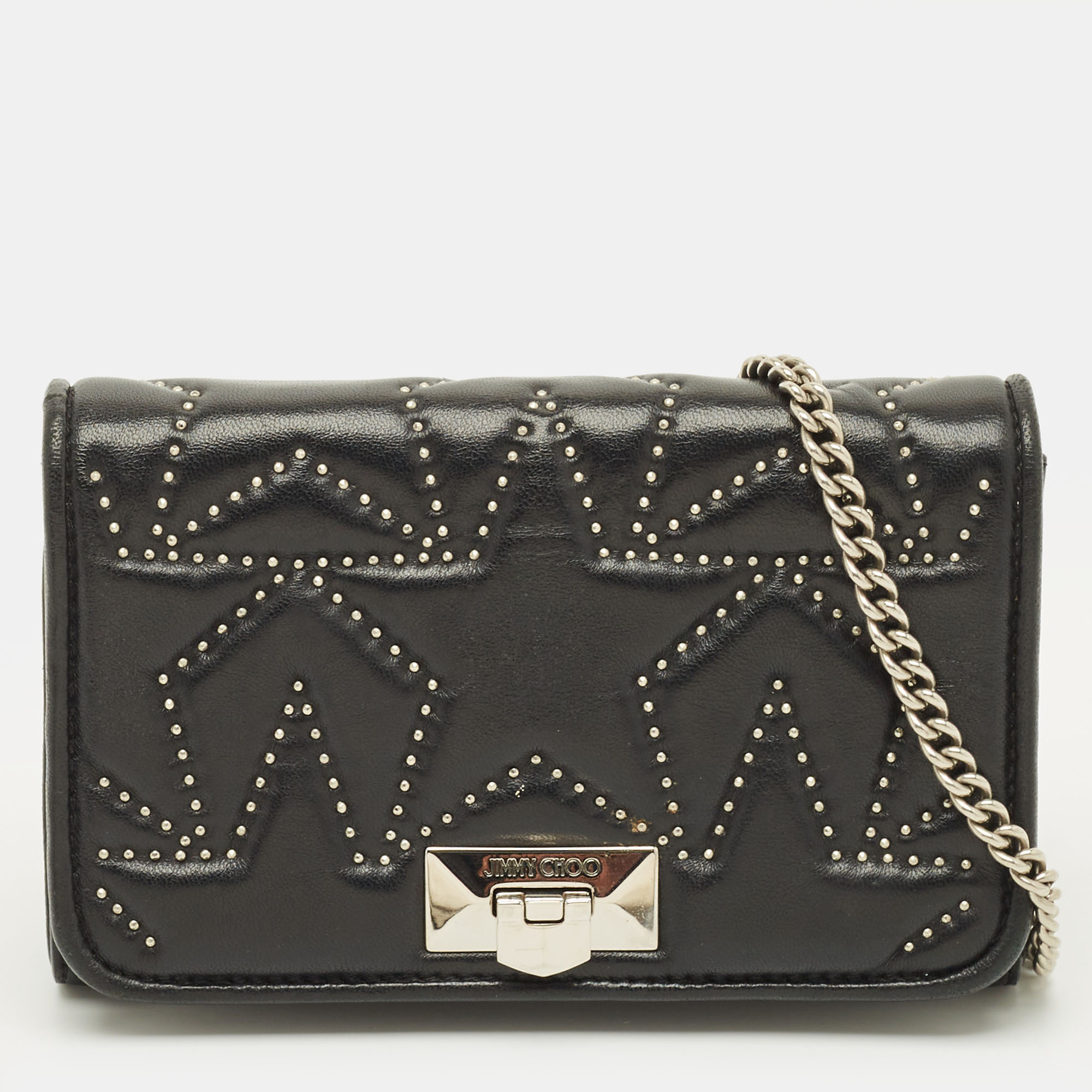 

Jimmy Choo Star Studded Helia Black Leather Shoulder Bag