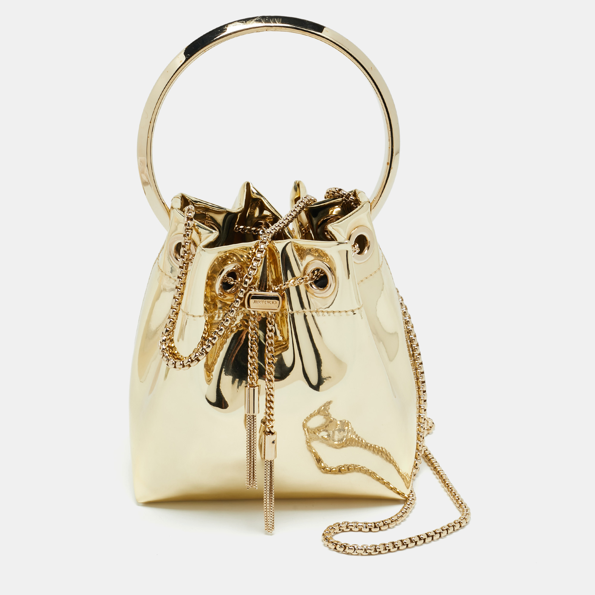 

Jimmy Choo Bon Bon Gold Laminated Leather Bucket Bag
