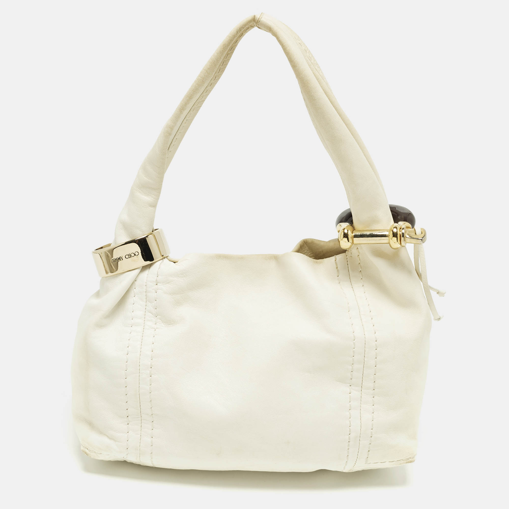 

Jimmy Choo Saba White Leather Hobo