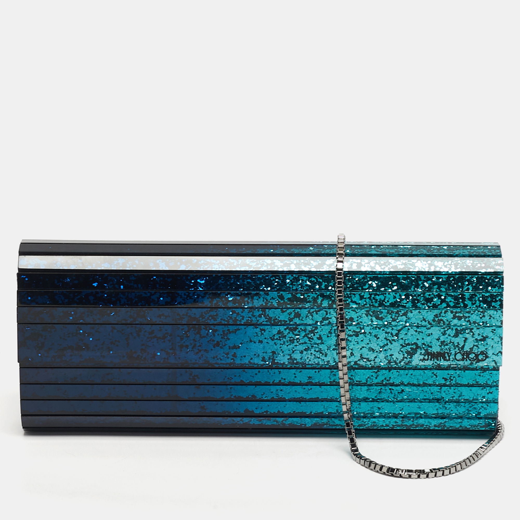 

Jimmy Choo Sweetie Blue/Green Glitter Acrylic Chain Clutch