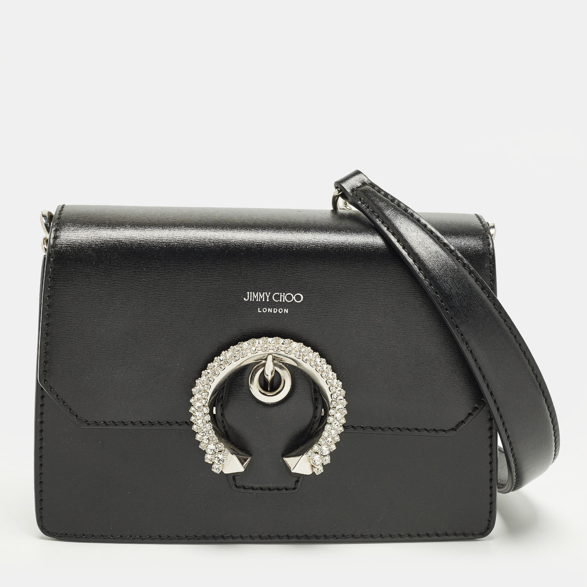 

Jimmy Choo Madeline Crystal Black Leather Shoulder Bag