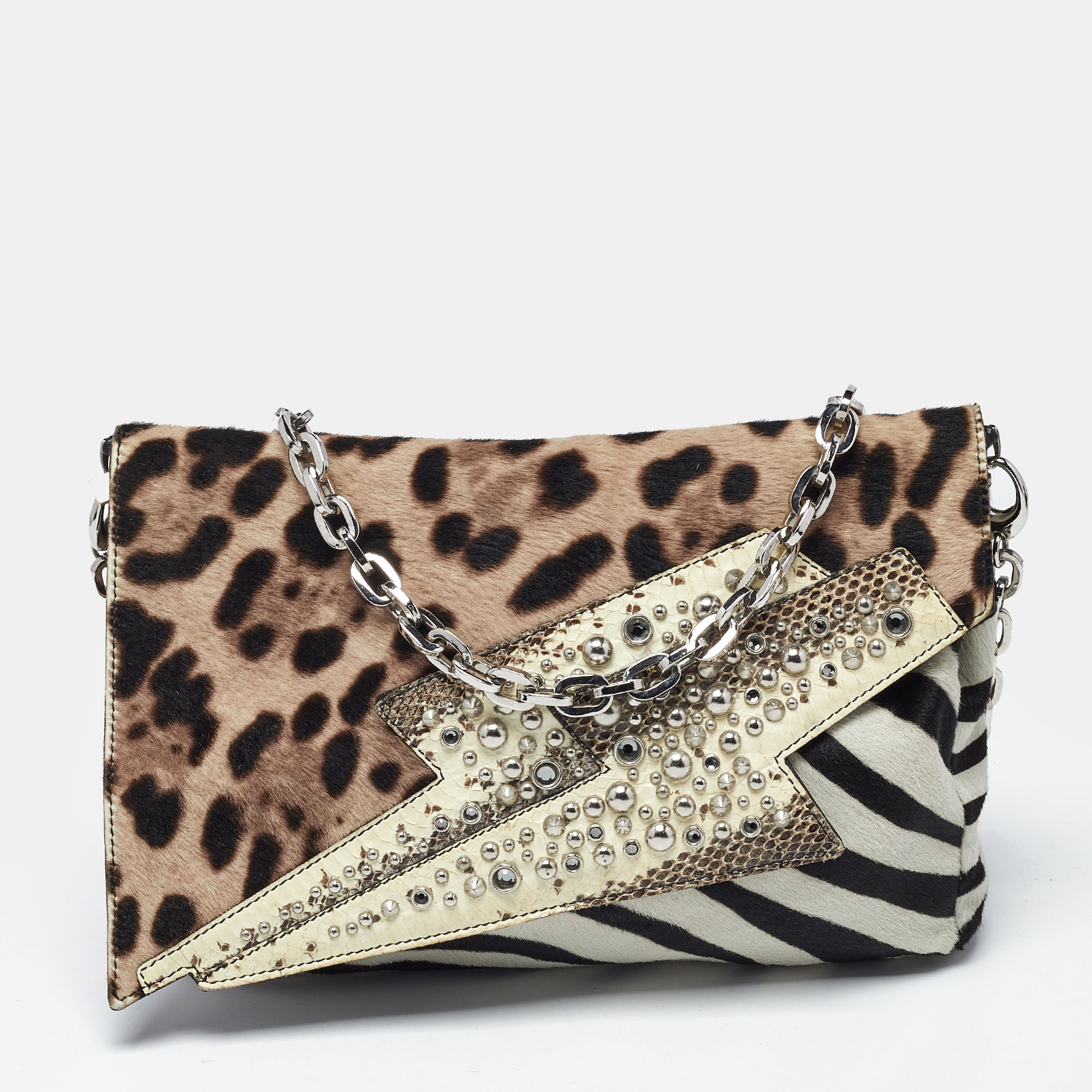 

Jimmy Choo Animal Print Calf Hair and Python Embellished Shoulder Bag, Multicolor