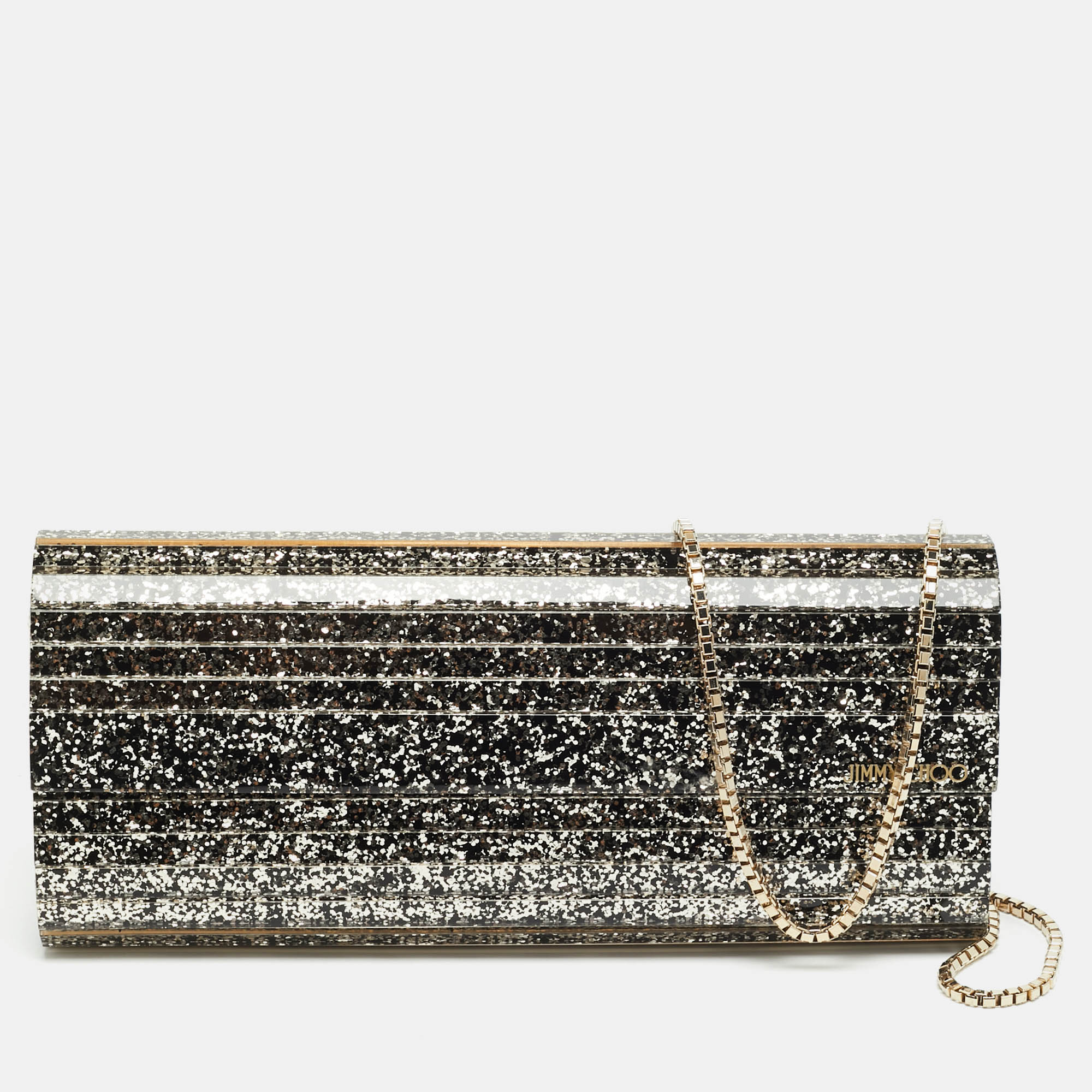 

Jimmy Choo Sweetie Black/Gold Glitter Acrylic Chain Clutch