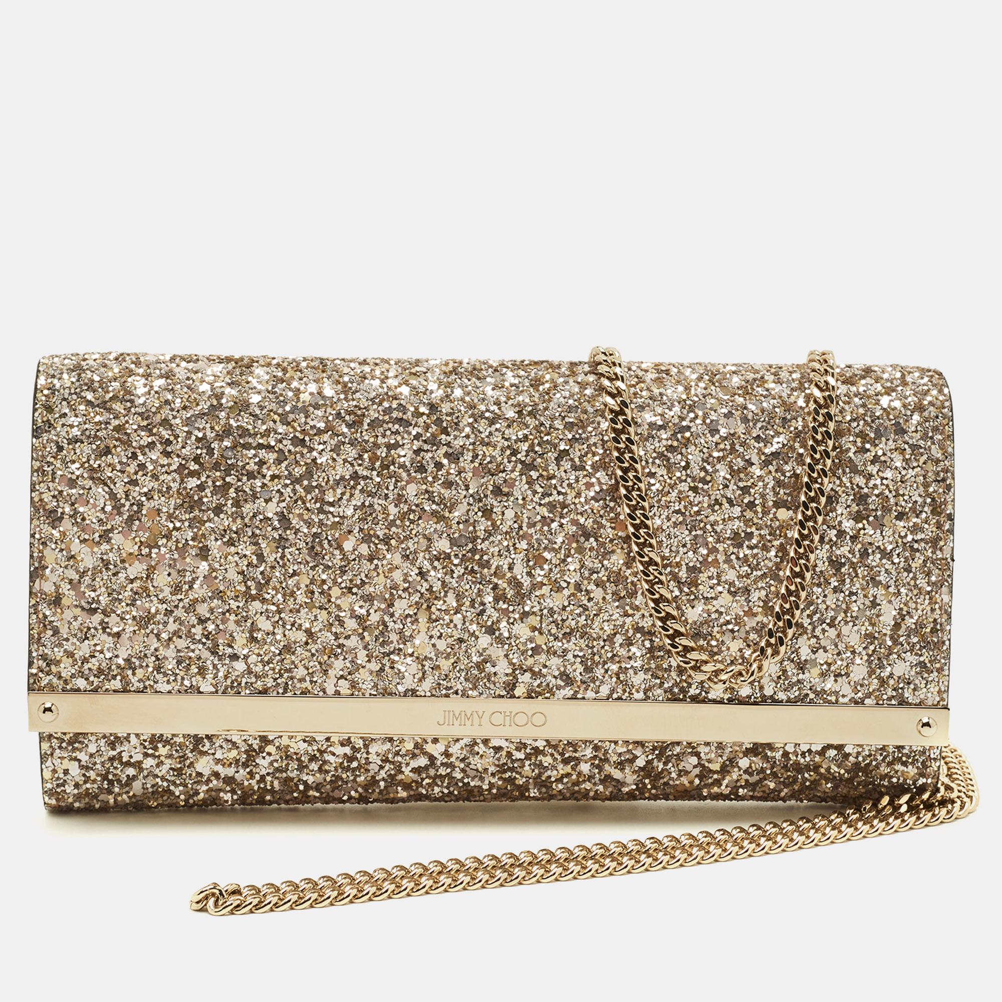Pre-owned Jimmy Choo Milla Metallic Coarse Glitter Chain Clutch In Silver