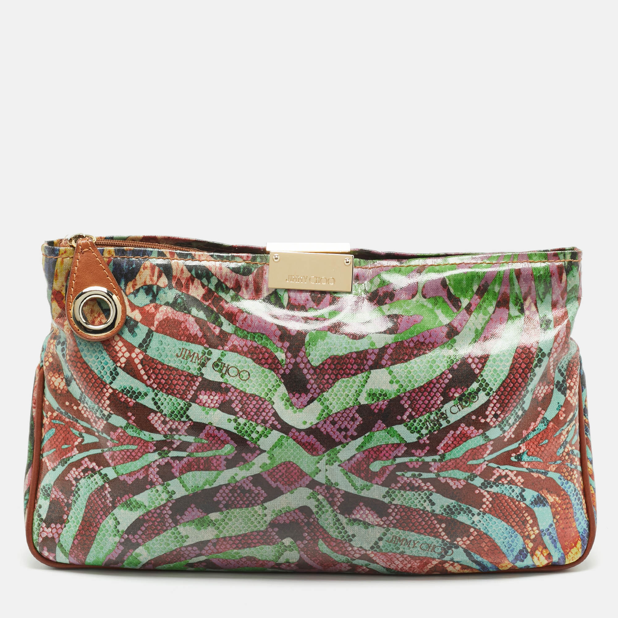 

Jimmy Choo Multicolor Python Print Coated Canvas Zip Pouch