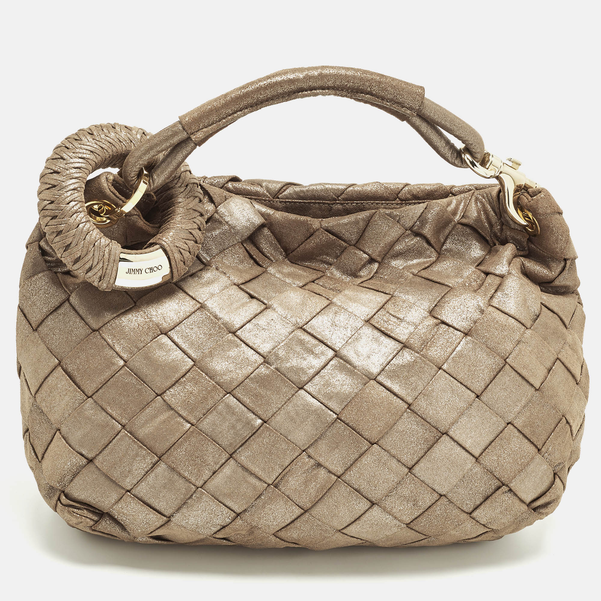 

Jimmy Choo Sky Beige Shimmering Woven Suede Hobo