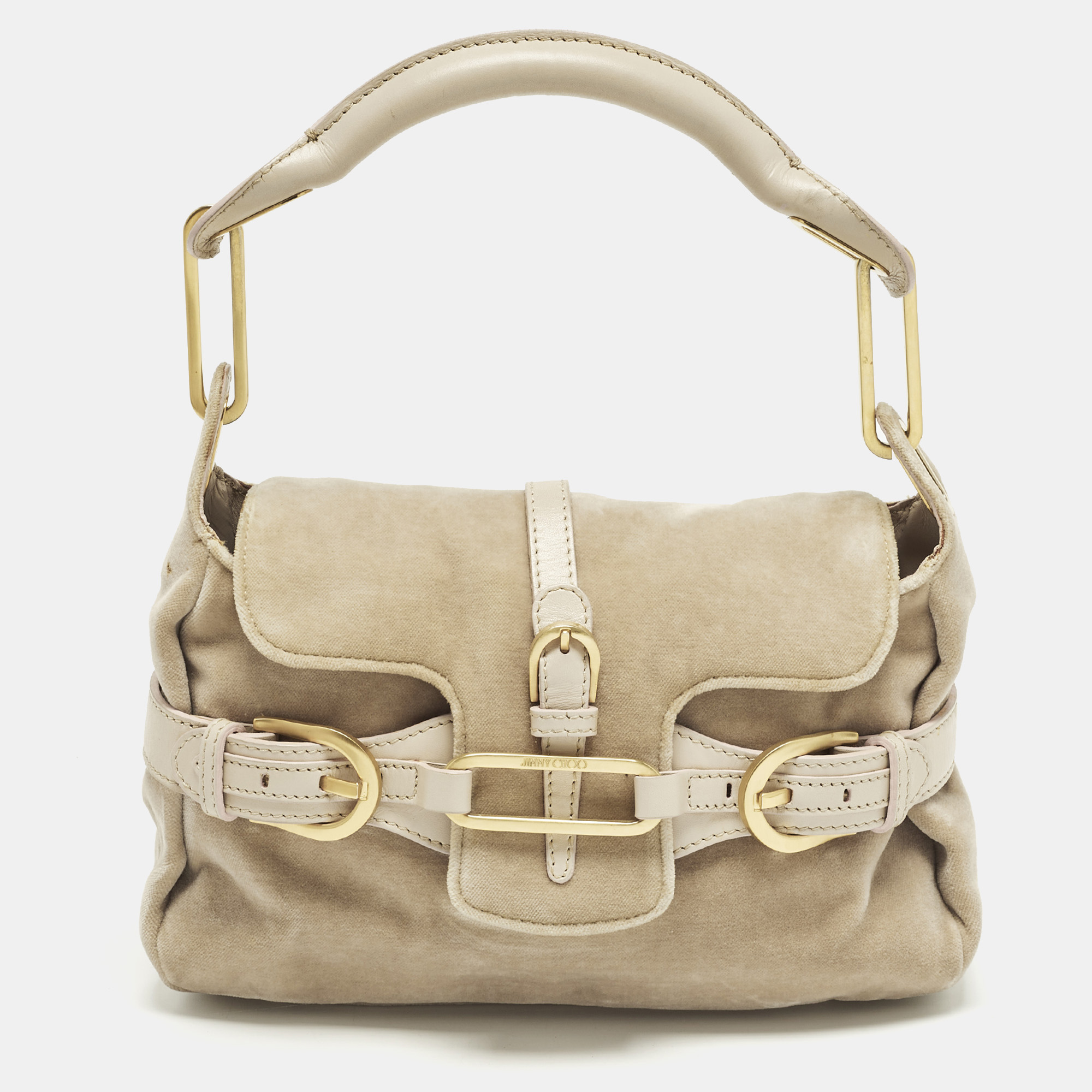 

Jimmy Choo Tulita Beige Leather and Velvet Shoulder Bag