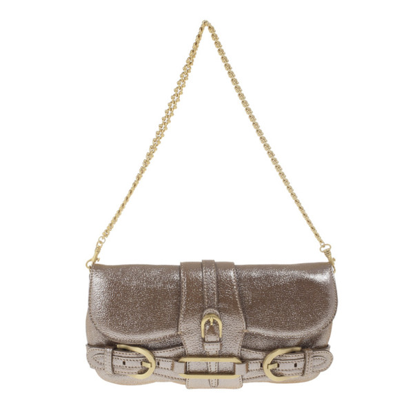 Pre Owned Jimmy Choo Bronze Leather Troy Clutch