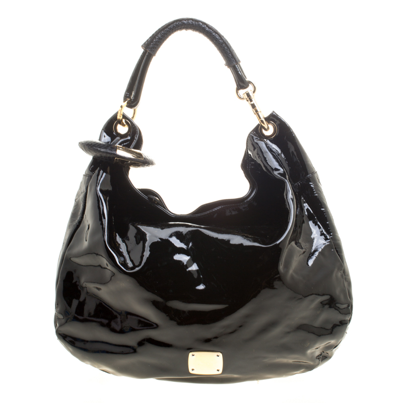 Pre Owned Jimmy Choo Black Patent Leather Sky Bangle Hobo