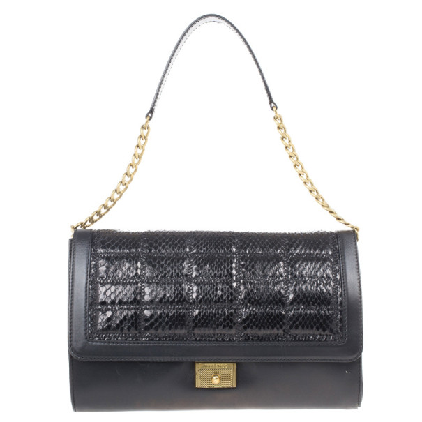 Pre Owned Jimmy Choo Black Leather and Python Cassie Shoulder Bag