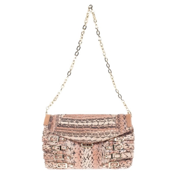 Pre Owned Jimmy Choo Pink Snakeskin Brix Convertible Clutch