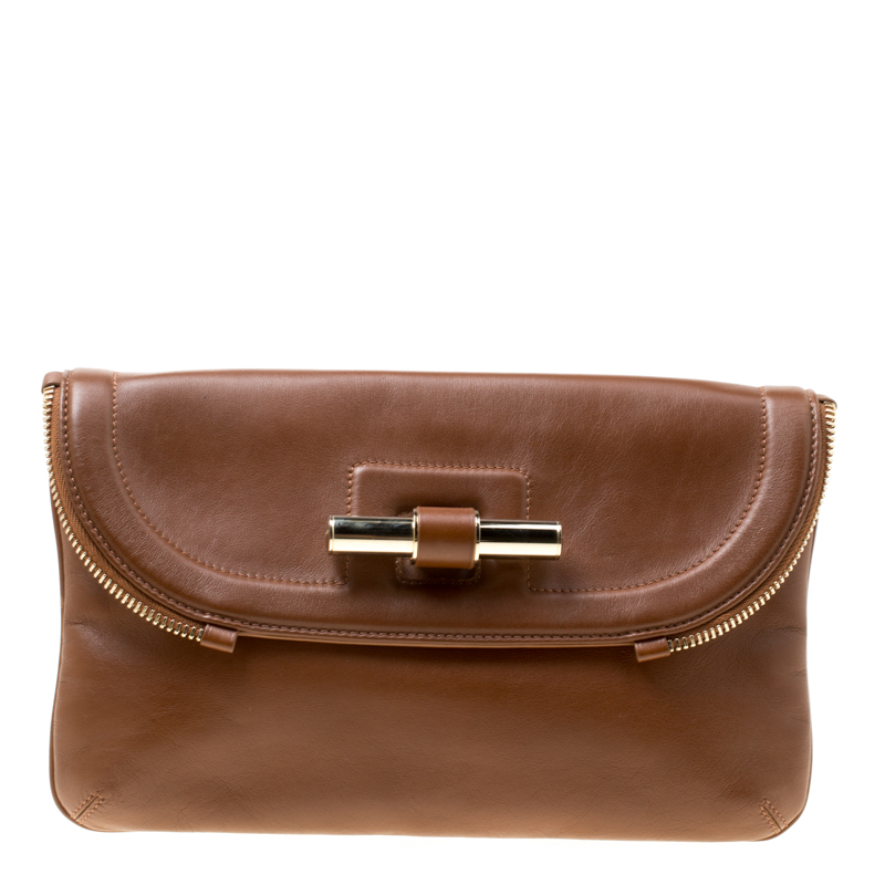 Pre Owned Jimmy Choo Brown Leather Jasmine Clutch