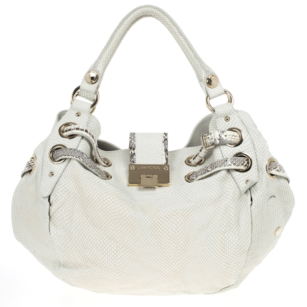Pre Owned Jimmy Choo White 'Ramona' Python Leather Satchel